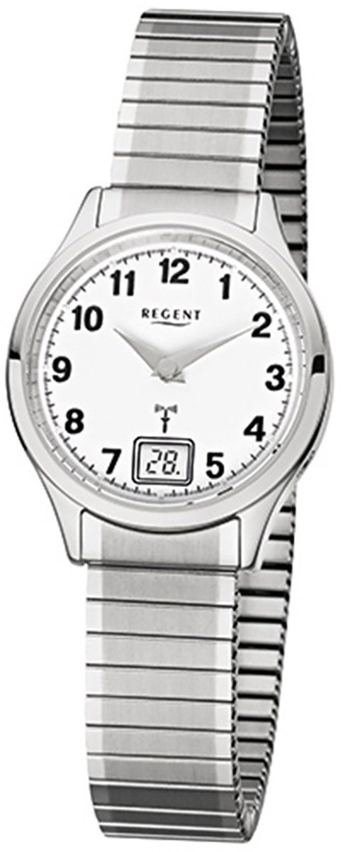 Regent Funkuhr Regent Damen-Armbanduhr silber, (Funkuhr), Damen Funkuhr rund, klein (ca. 29mm), Edelstahlarmband