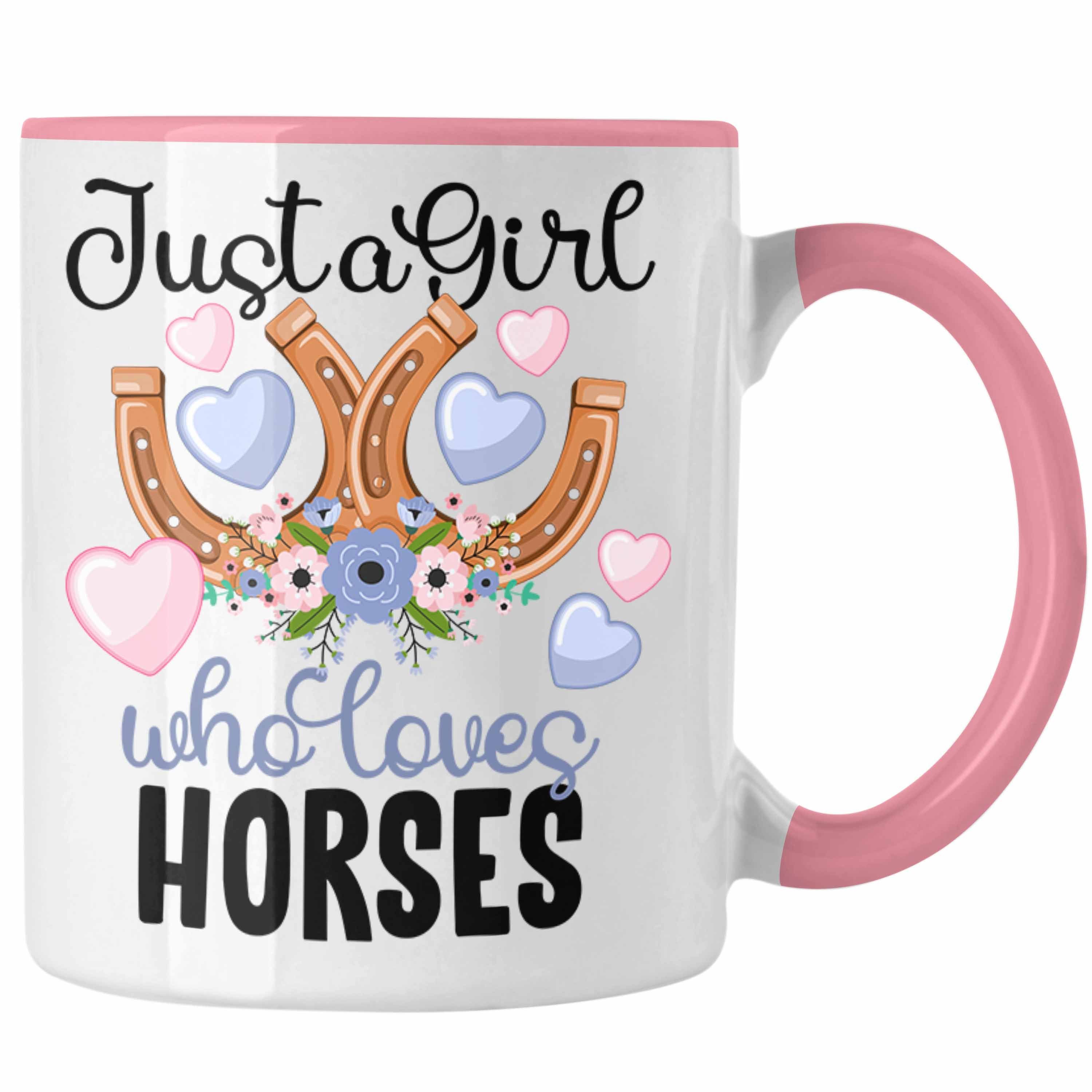 Trendation Tasse Pferde Reiterin Tasse Geschenk für Mädchen Reiten Rosa