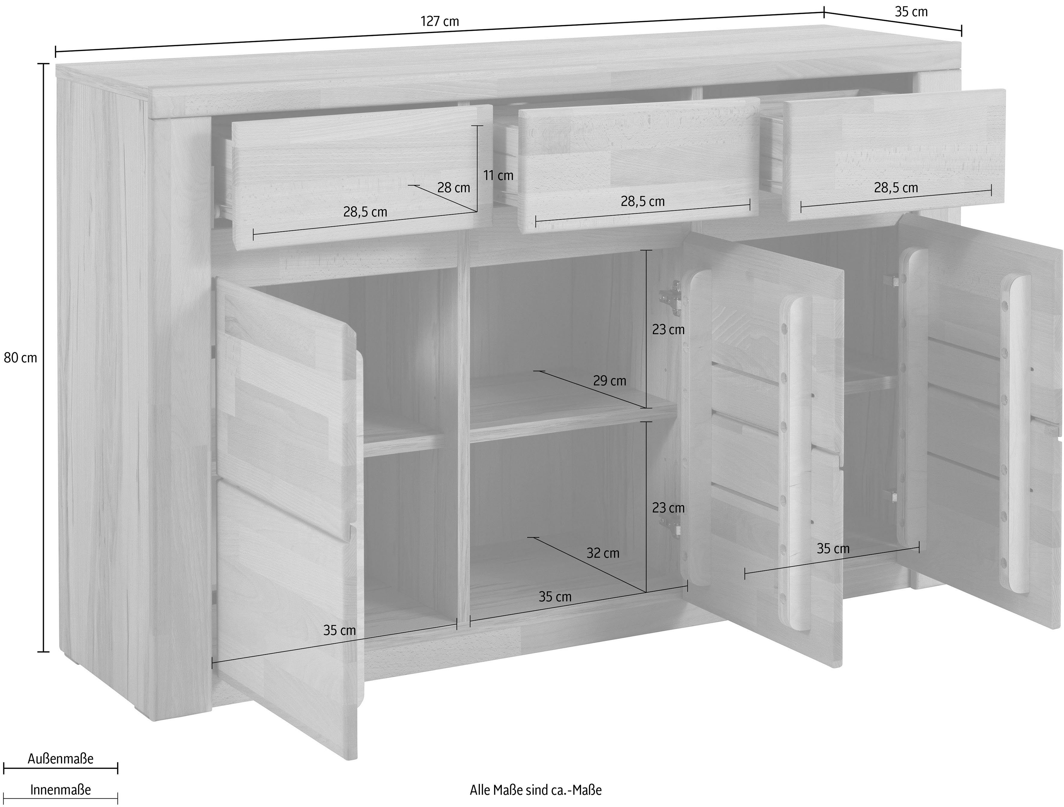 teilmassiv Optik Home Kernbuche affaire Burani, grifflose | Kernbuchefarben Sideboard