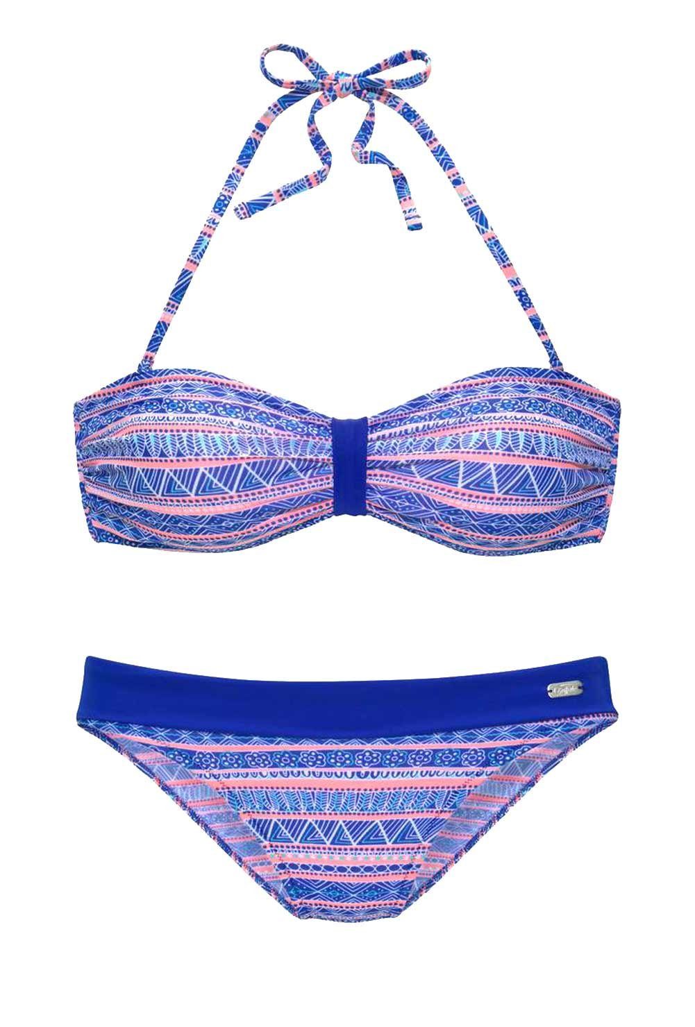 Buffalo Bandeau-Bikini Buffalo Damen Marken-Bandeaubikini,  blau-lachsfarben, A/B-Cup