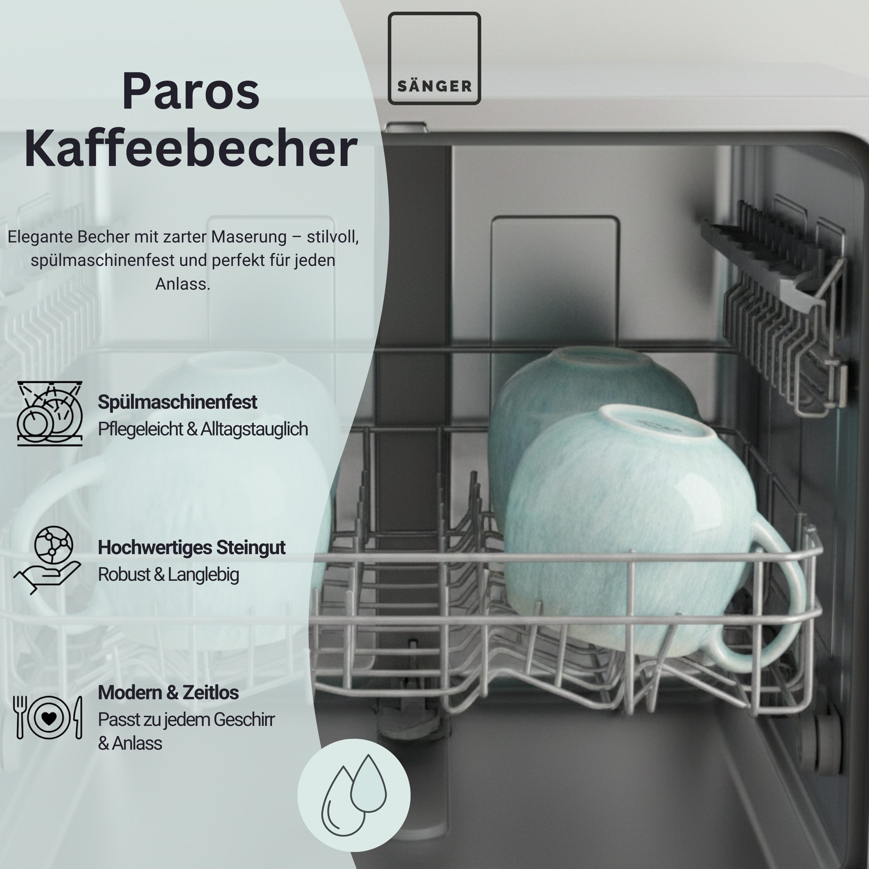 SÄNGER Tafelservice Paros (4-tlg), 4 Personen, Steingut, Blau Türkis, Handmade Premium Collection