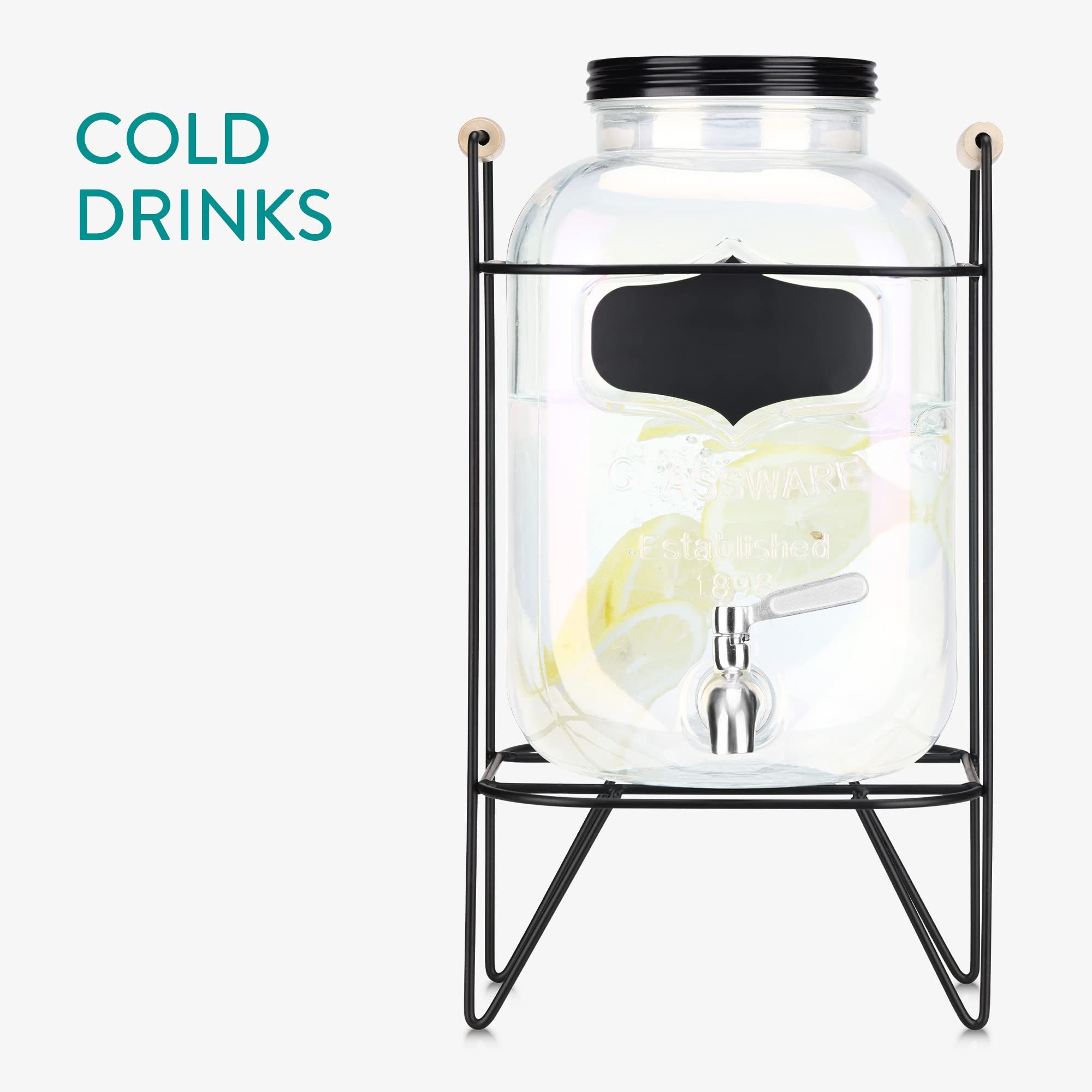 Navaris Getränkespender Navaris Getränkespender 5L Glas mit Zapfhahn, Regenbogeneffekt