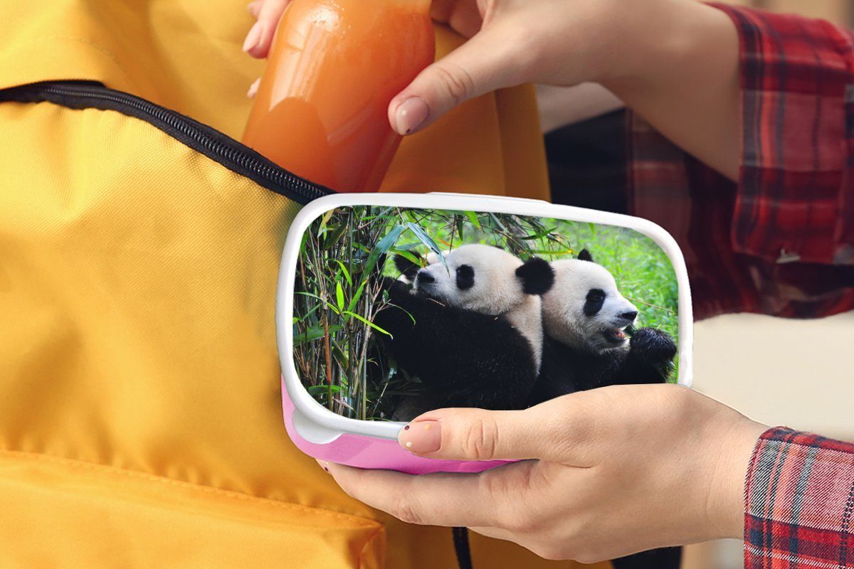 MuchoWow Lunchbox Panda - - Natur, Brotdose Kunststoff rosa Brotbox Erwachsene, Kinder, (2-tlg), Bambus für Kunststoff, Snackbox, Mädchen