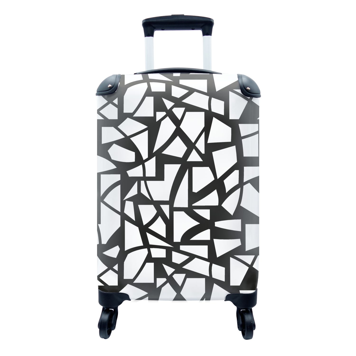 MuchoWow Handgepäckkoffer Muster - Geometrisch Reisetasche Schwarz, mit für - Ferien, Trolley, Weiß Reisekoffer rollen, Rollen, - Handgepäck 4