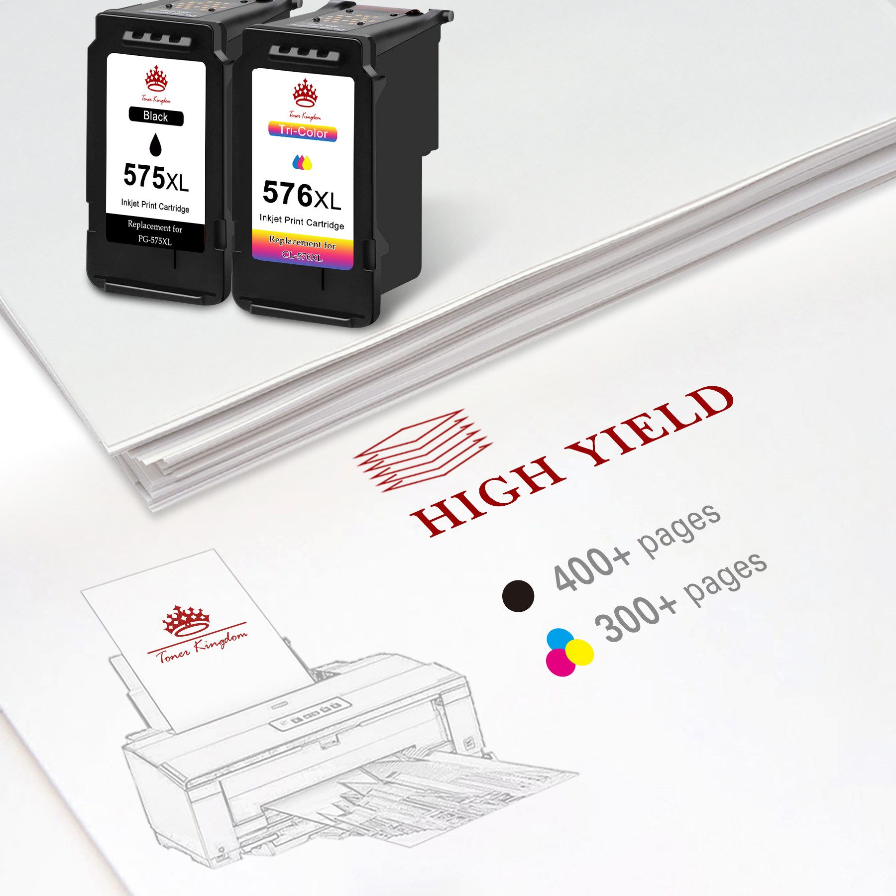 Toner Kingdom PG-575XL Patronen für Canon 575 XL Pixma TS3550i TS3551i TR4750i Tintenpatrone (Pixma TS3550i TS3551i TR4750i, 500-tlg)