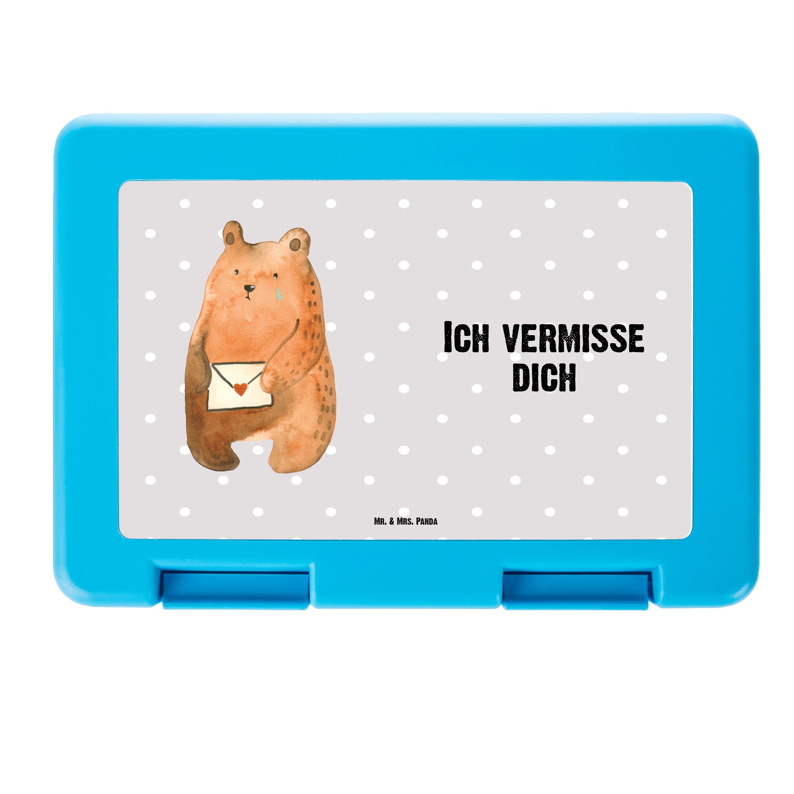 Mr. & Mrs. Panda Butterdose Liebesbrief-Bär - Grau Pastell - Geschenk, Lunch box, Brotbox, Teddyb, Premium Kunststoff, (1-tlg)