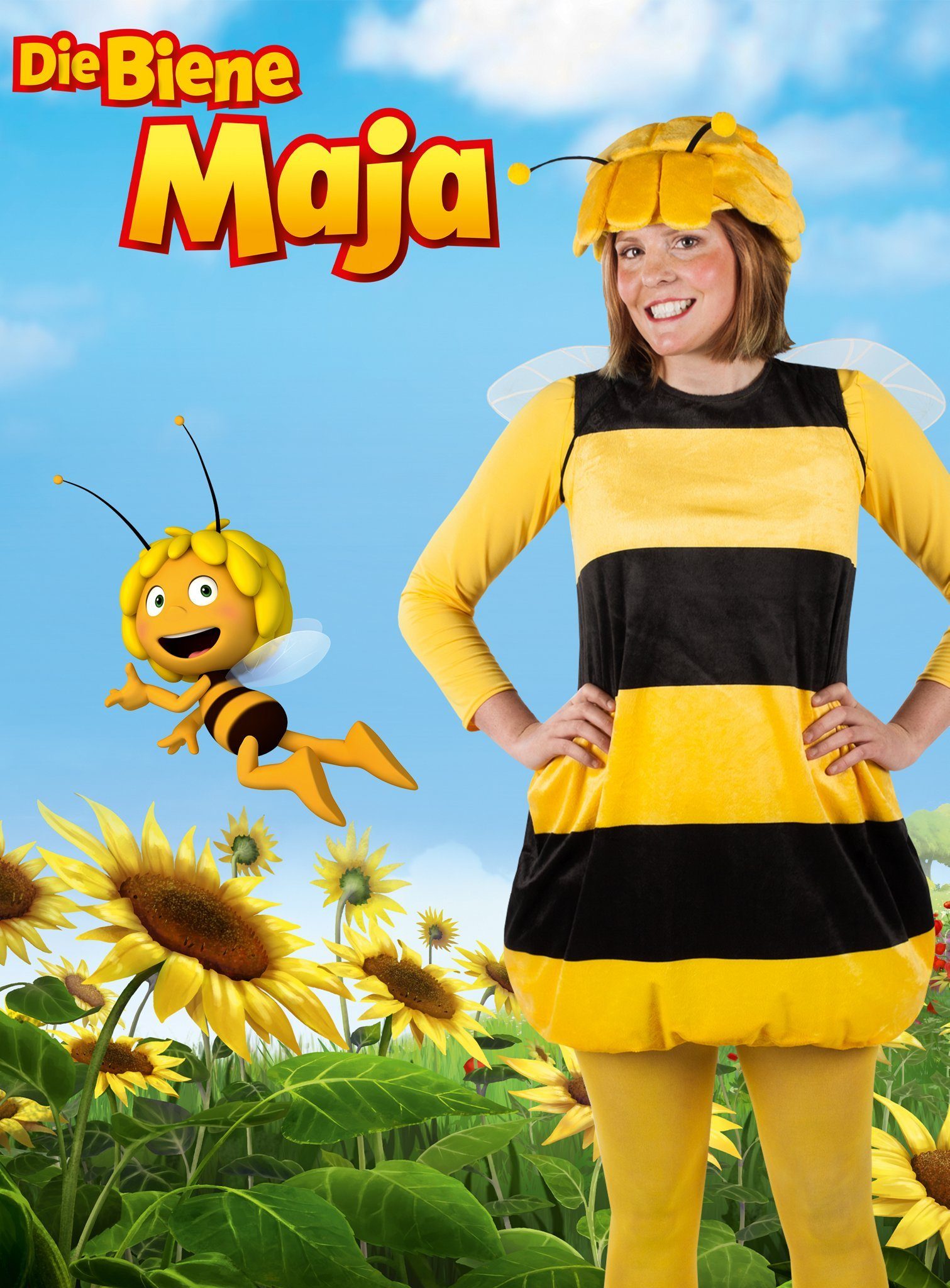 Maskworld Kostüm Biene Maja Kostüm - 2teiliges Fasching Tierkostüm, Hochwertiges Lizenzkostüm der beliebten Biene aus der animierten TV-S