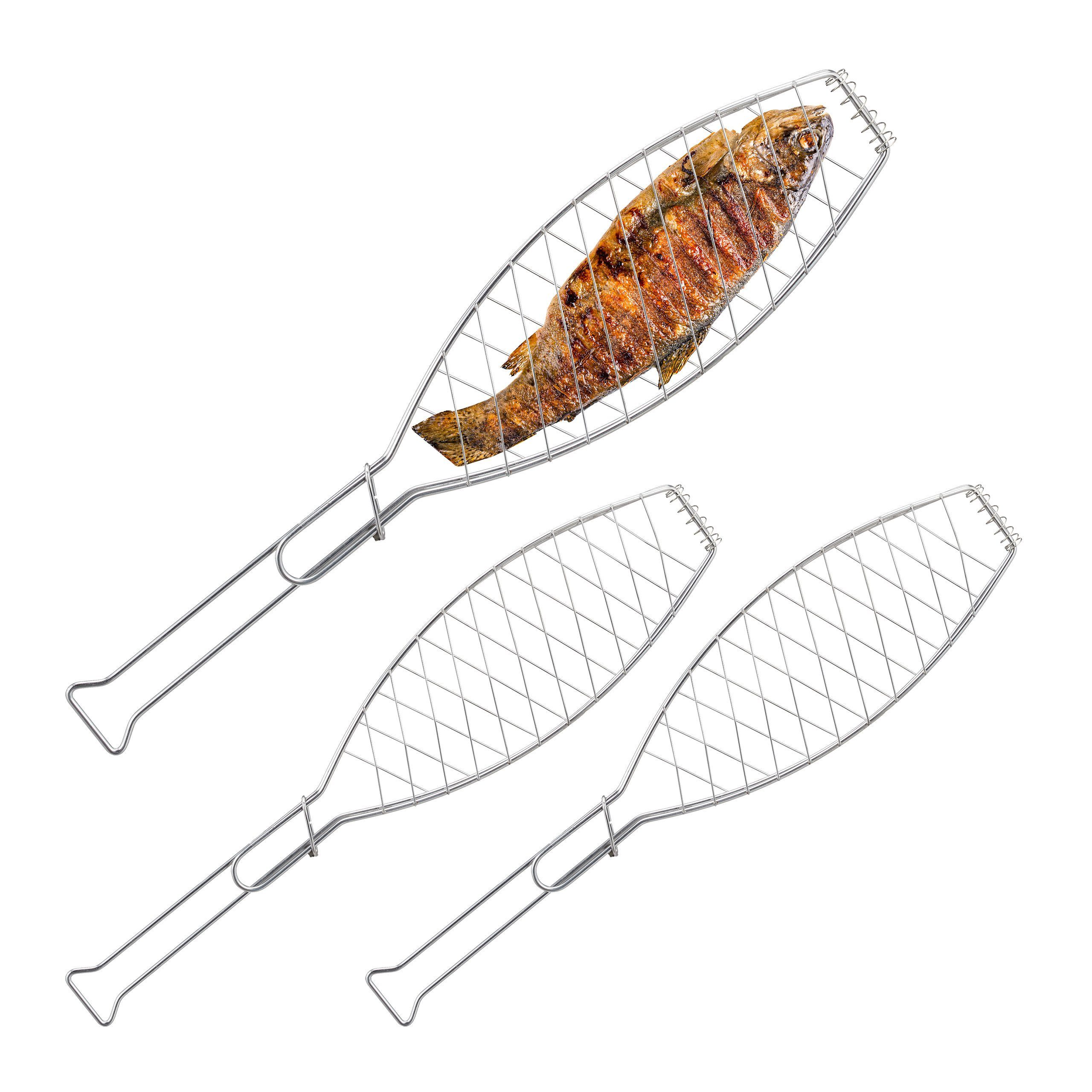 relaxdays Grillguthalter Fischbräter 3er Set, Edelstahl, (3-St)