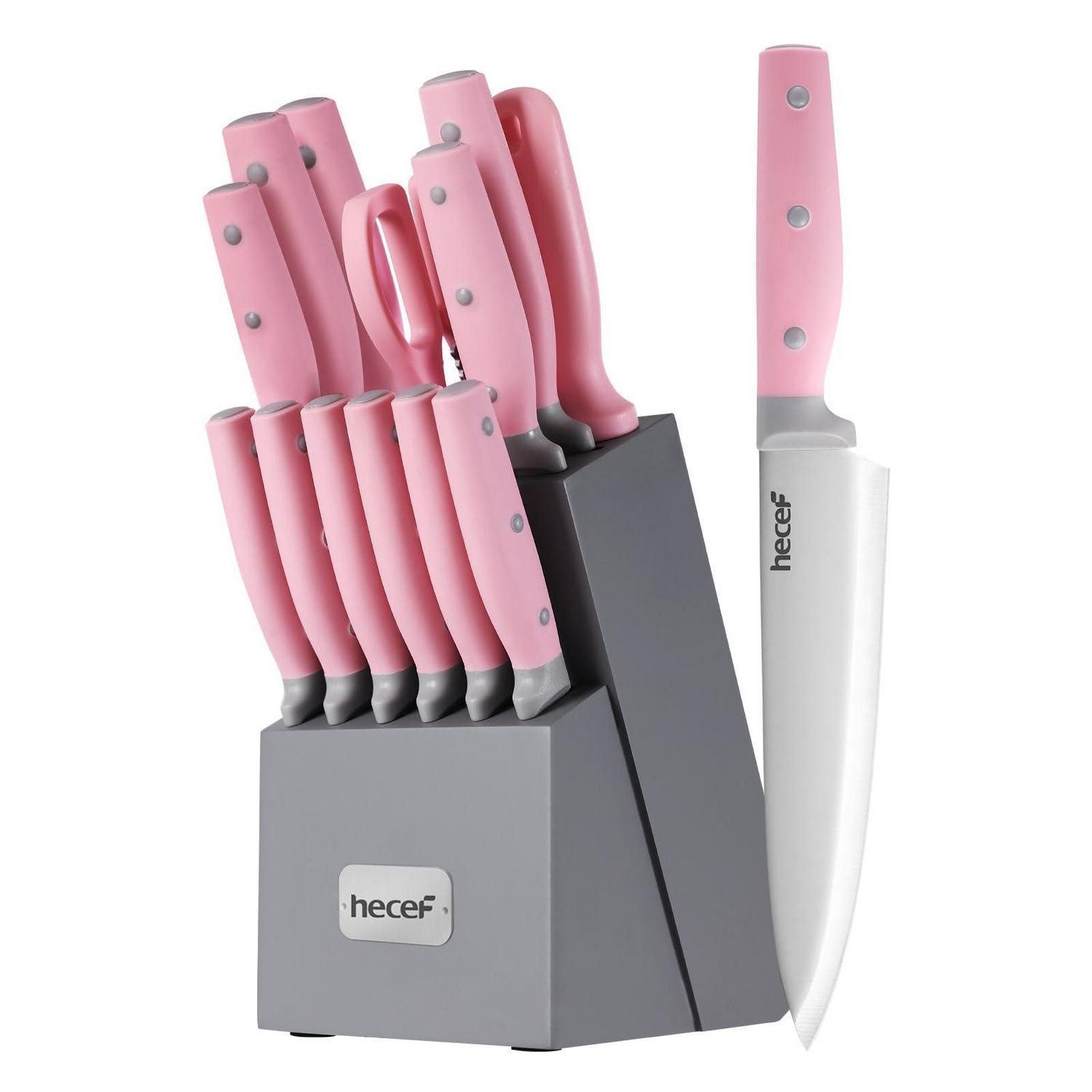 LuxusKollektion Messerblock Messerblock-Set 14-TLG Rosa mit Holzblock
