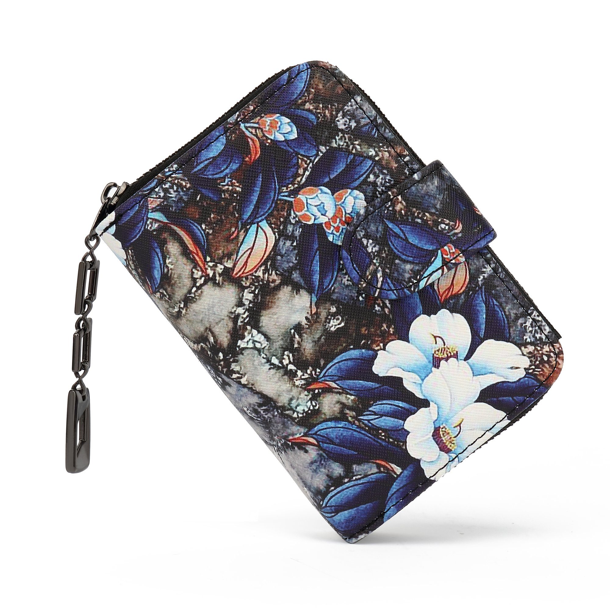 TAN.TOMI Geldbörse Geldbeutel mit Blumen- und Blütenmuster im Mandala Stil Klein, Brieftasche Kreditkartenfach,Geldbeutel Vintage,Elegantes Design Blaue Blume