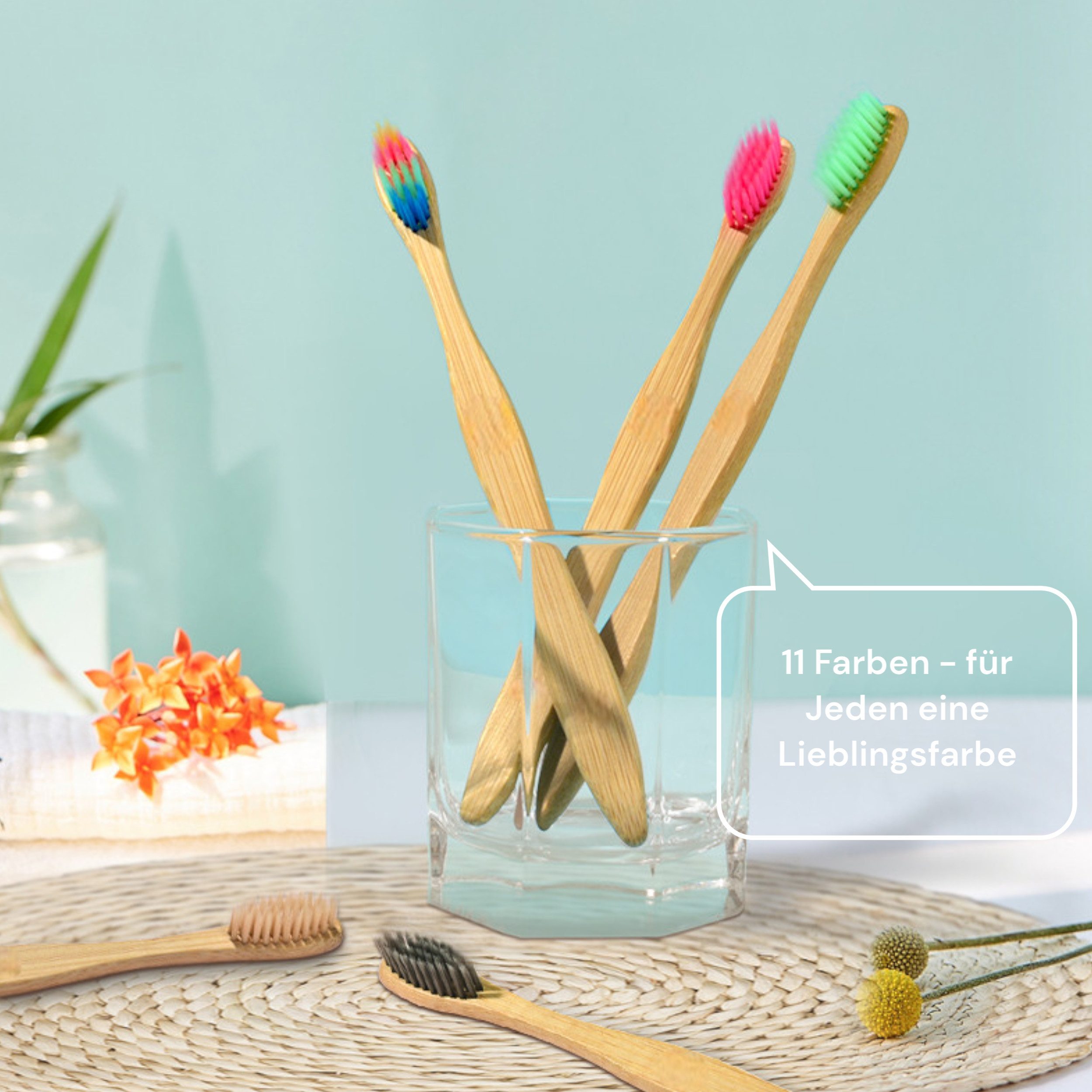 Malantis Zahnbürste Bambus Zahnbürste mit mittelweichen Borsten – 11 Farben, plastikfrei, Bambus