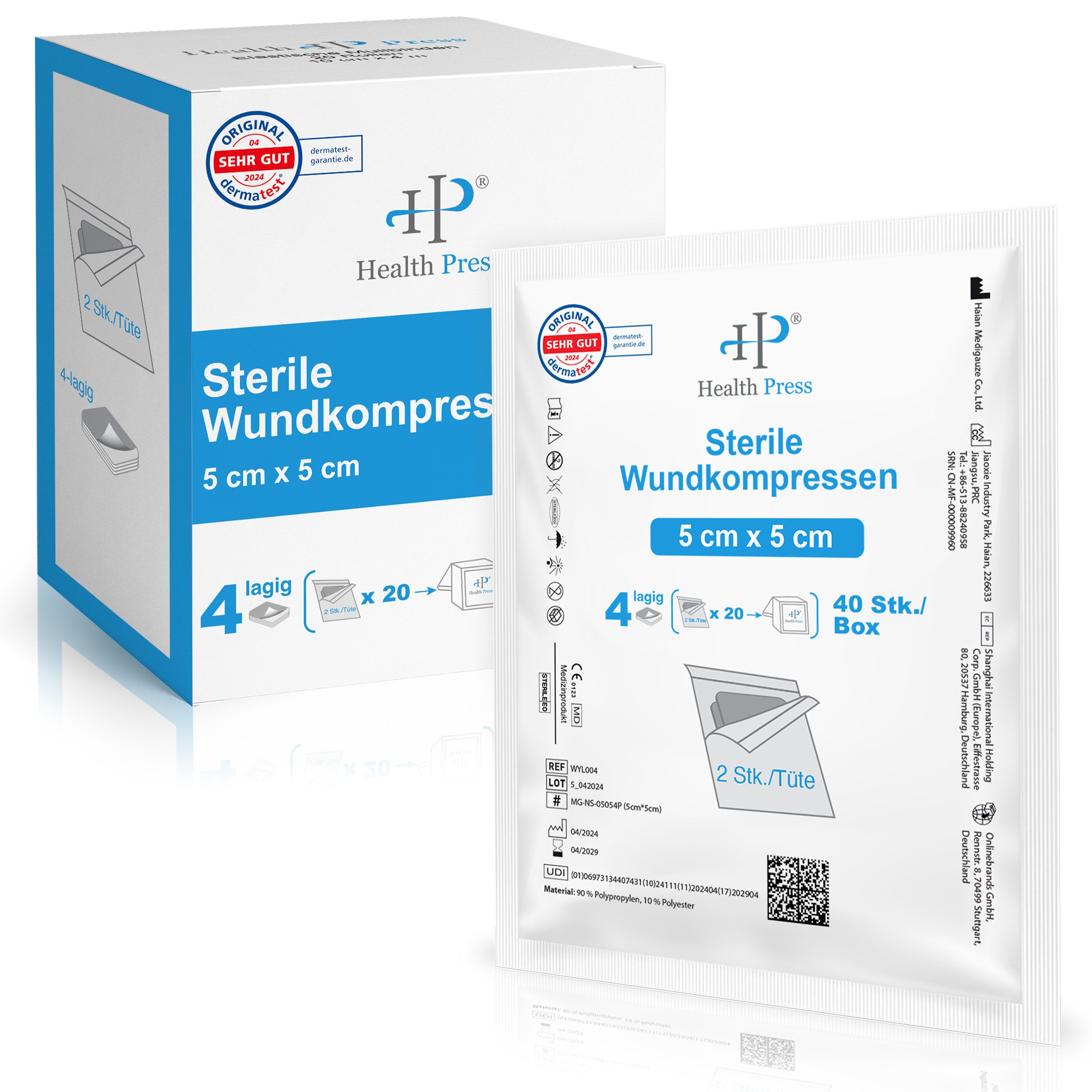Health Press Wundpflaster Sterile Wundkompressen, Dermatologisch getestet