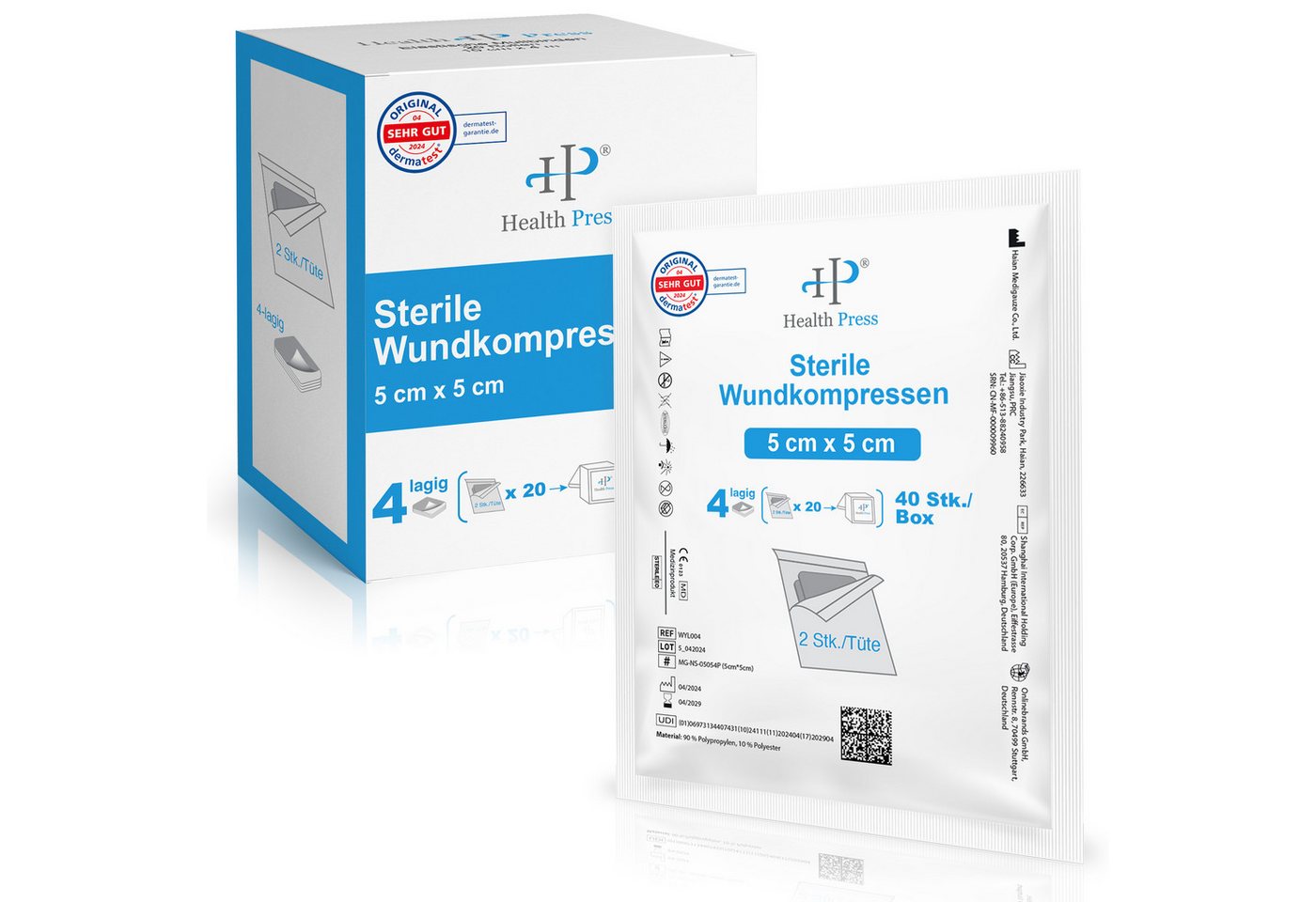Health Press Wundpflaster Sterile Wundkompressen, Dermatologisch getestet