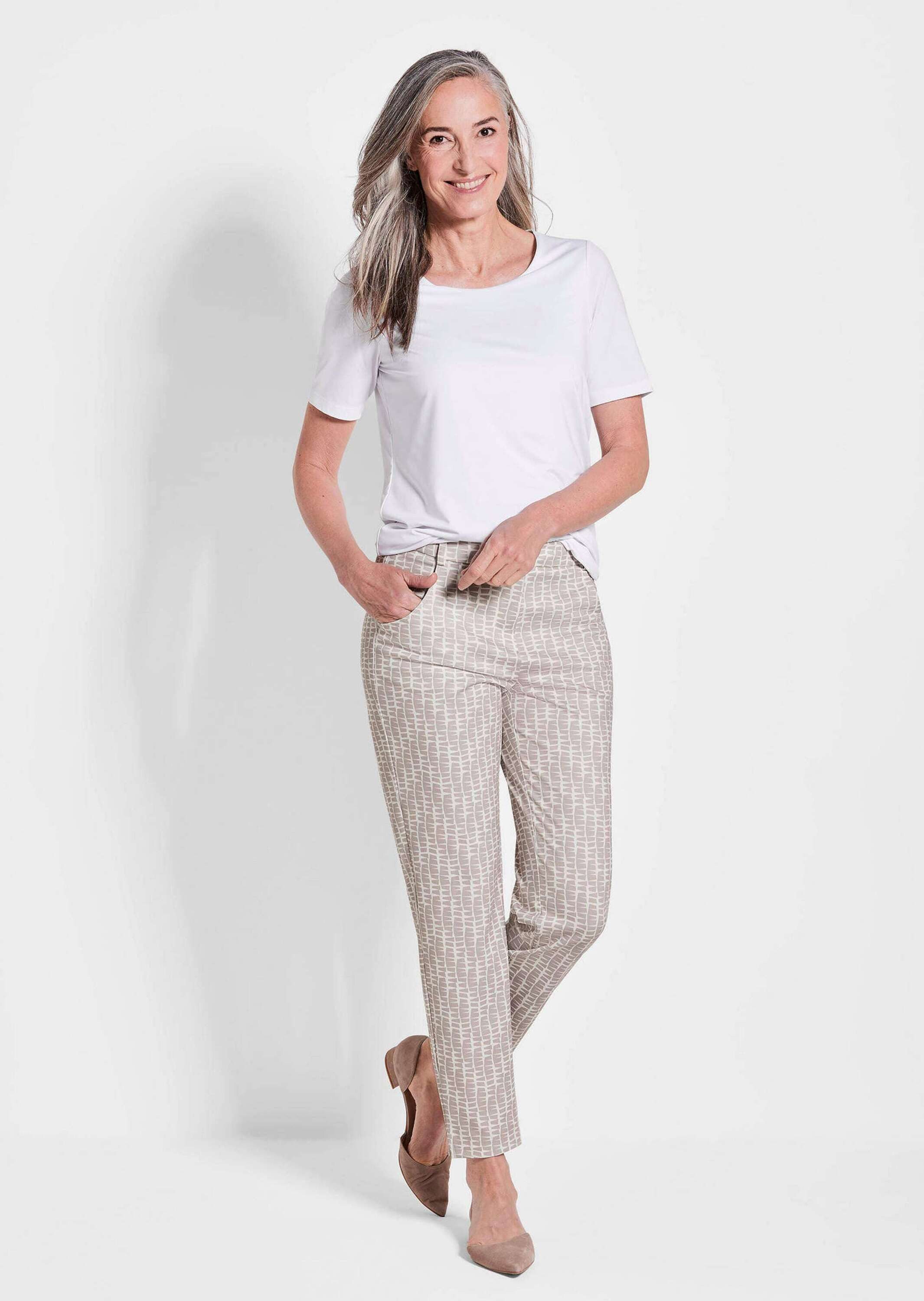 GOLDNER Stoffhose Kurzgröße: Jerseyhose BELLA mit Print Slim Fit Hose mit F günstig online kaufen