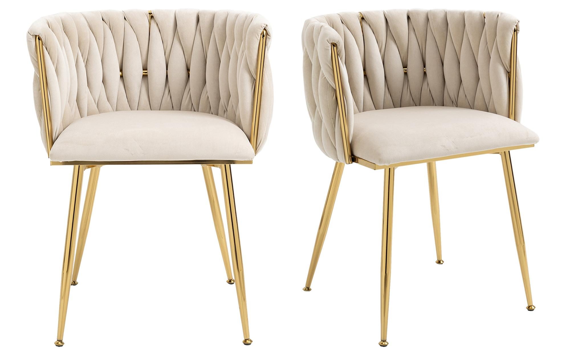 LVHOM Esszimmerstuhl Set mit runden Rückenlehne, Wohnzimmerstuhl aus Samt/Leinen (Goldene Stuhlbeine & Rahmen, Geflochtener Stil, mehrere Farboptionen, 2 St), 2/4/6 Stück