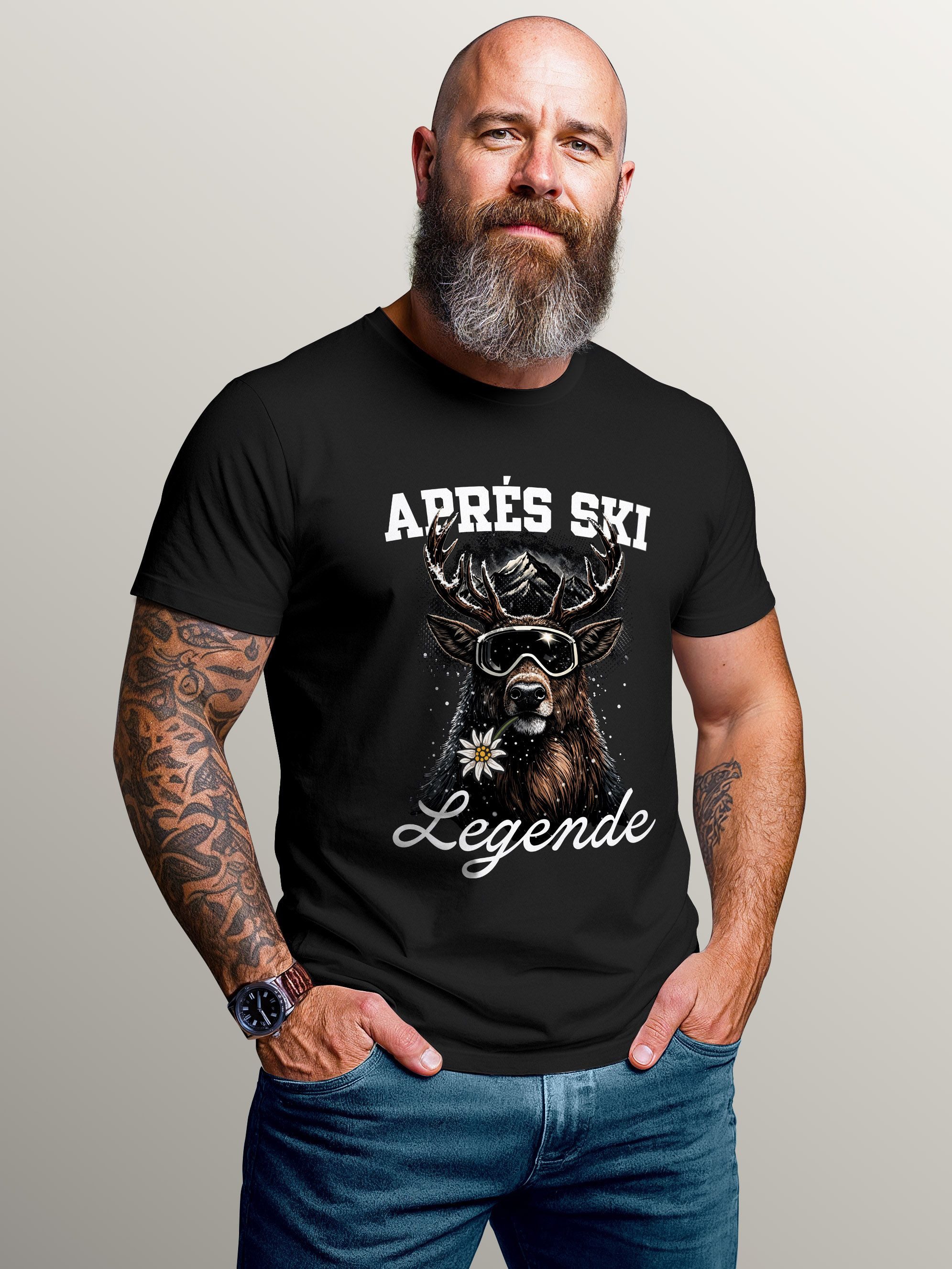 MoonWorks Print-Shirt Herren T-Shirt - Aprés-Ski Legende - Hirsch mit Skibr günstig online kaufen