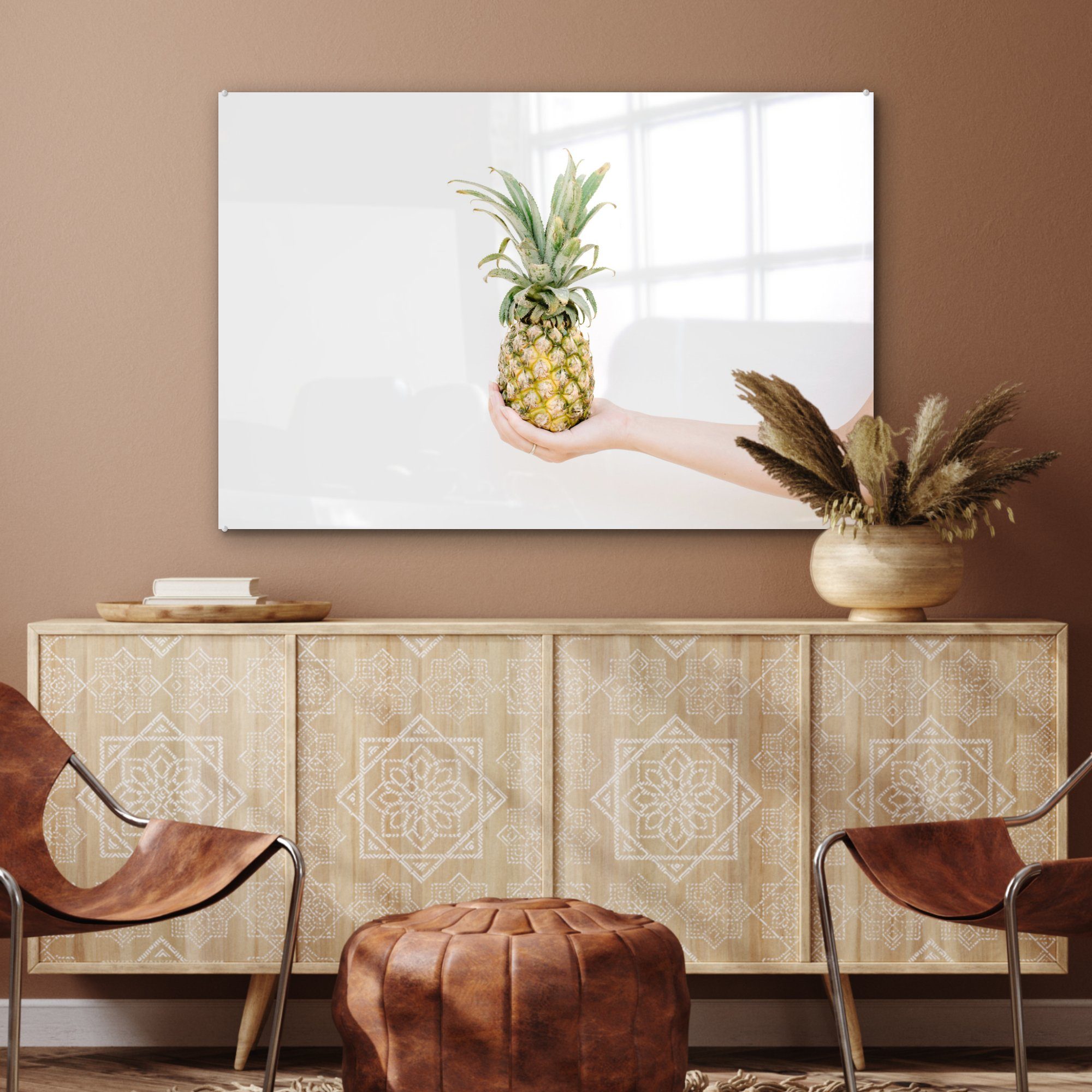 Ananas & - Acrylglasbilder Gelb (1 Tropisch, MuchoWow Acrylglasbild St), Schlafzimmer Wohnzimmer -
