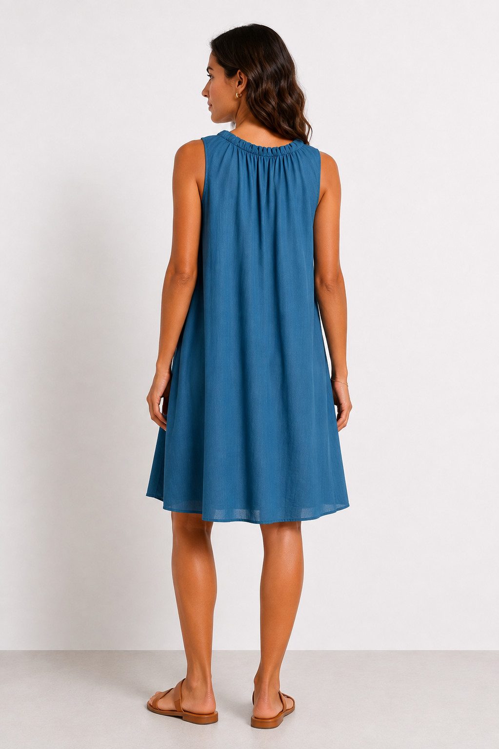ITALY VIBES Sommerkleid - leichtes Viskosekleid mit gerafftem Kragen - Damen Kleid ONE SIZE - passend für Größen M bis XL