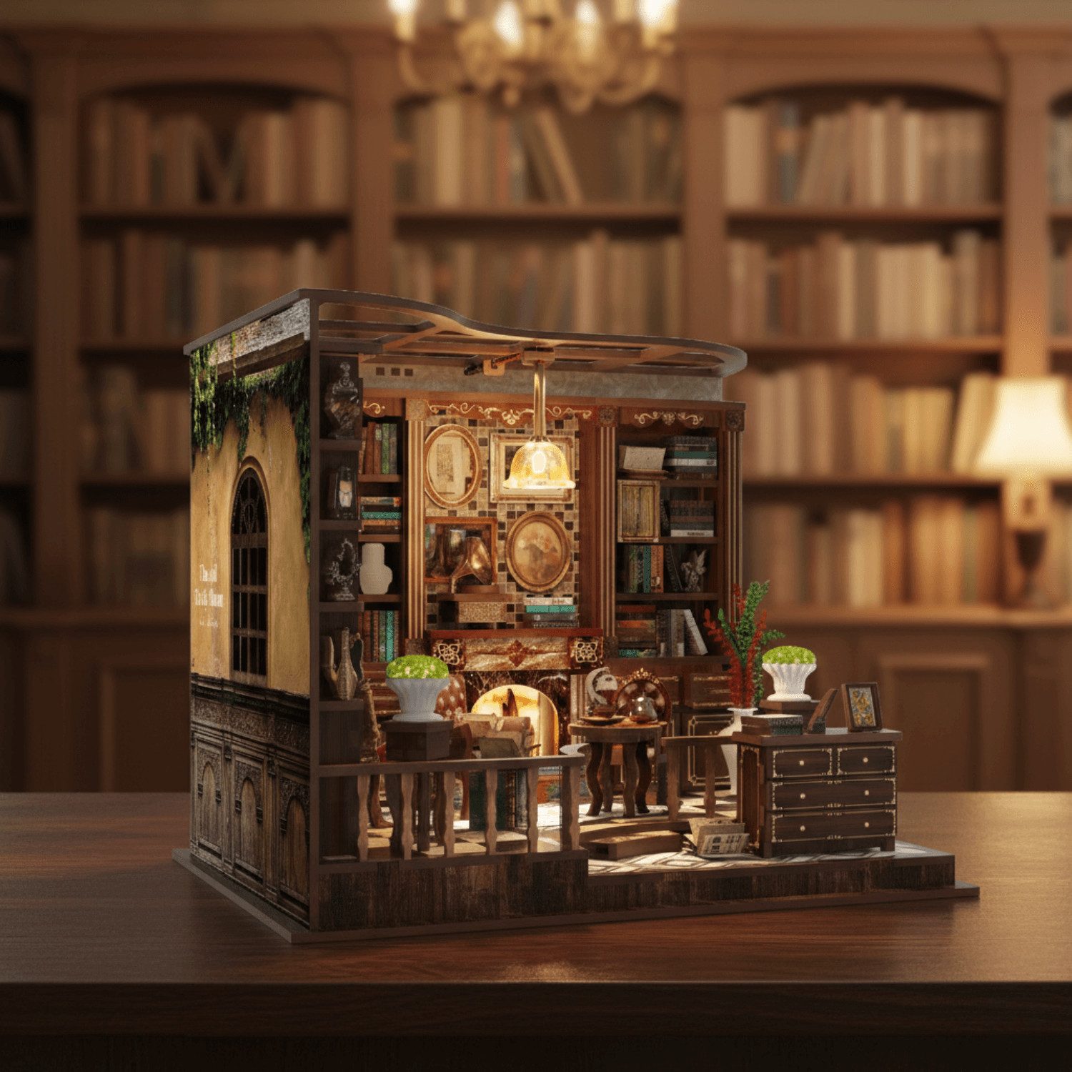 MagicHolz 3D-Puzzle The Old Study Room Diorama Arbeitszimmer aus Holz, 248 Puzzleteile, mit LED-Beleuchtung