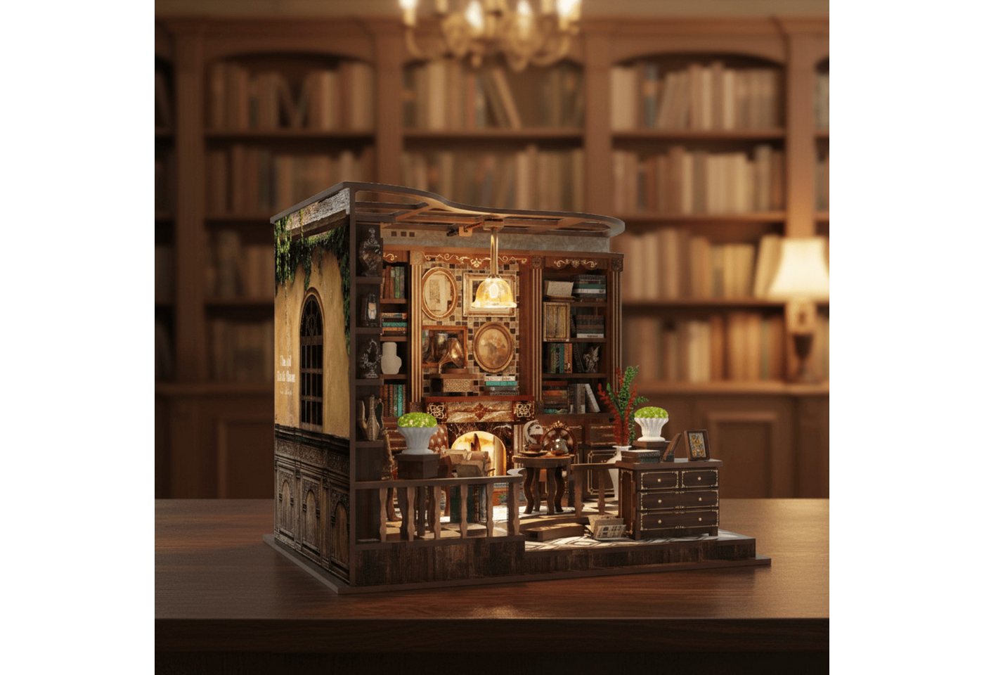 MagicHolz 3D-Puzzle The Old Study Room Diorama Arbeitszimmer aus Holz, 248 Puzzleteile, mit LED-Beleuchtung