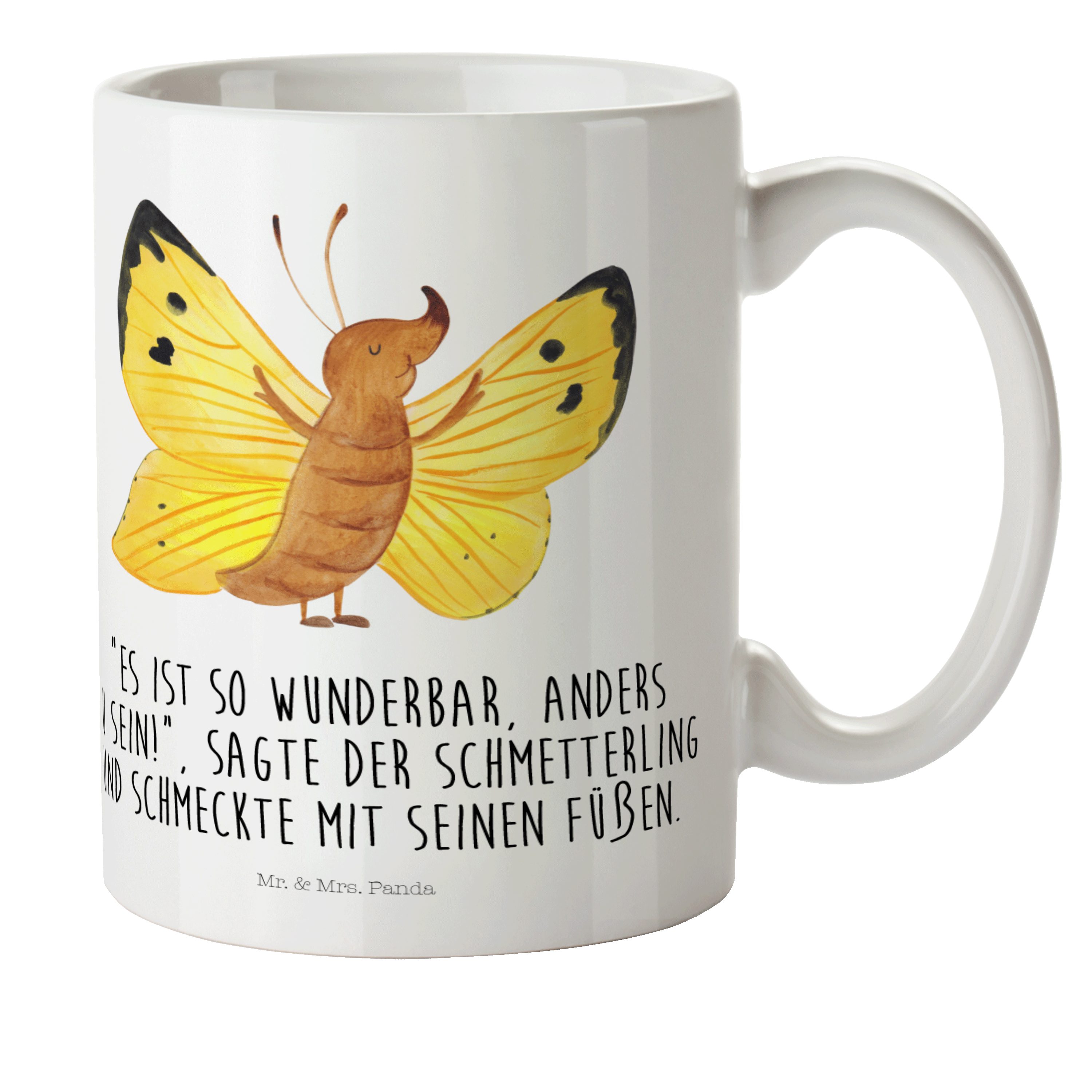 Mr. & Mrs. Panda Kinderbecher Schmetterling Zitronenfalter - Weiß - Geschenk, Selbstachtung, Tiermo, Kunststoff