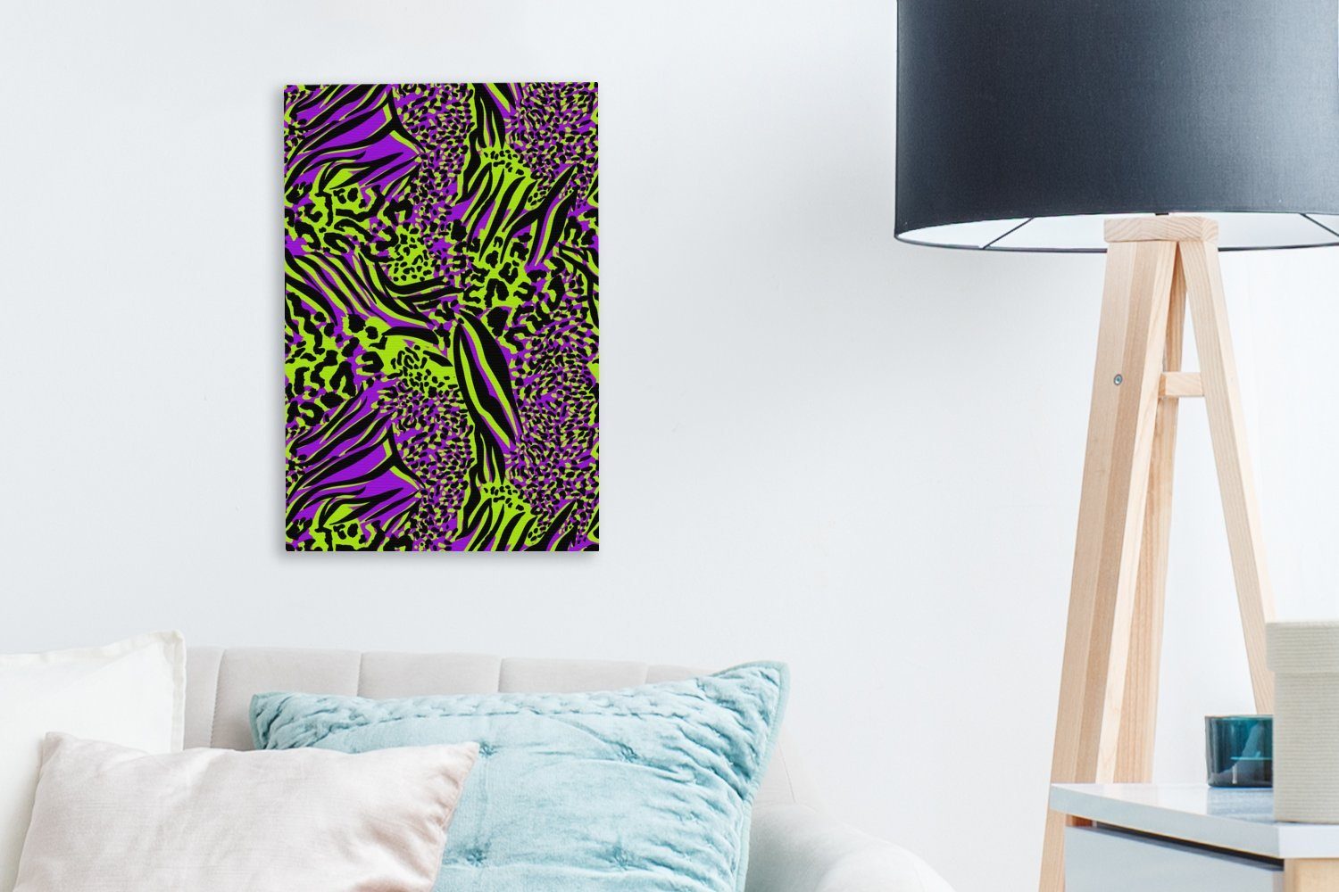 20x30 - Neon Lila bespannt St), OneMillionCanvasses® - Leinwandbild Grün Gemälde, cm (1 fertig Zackenaufhänger, Leinwandbild Tiermuster, - inkl.