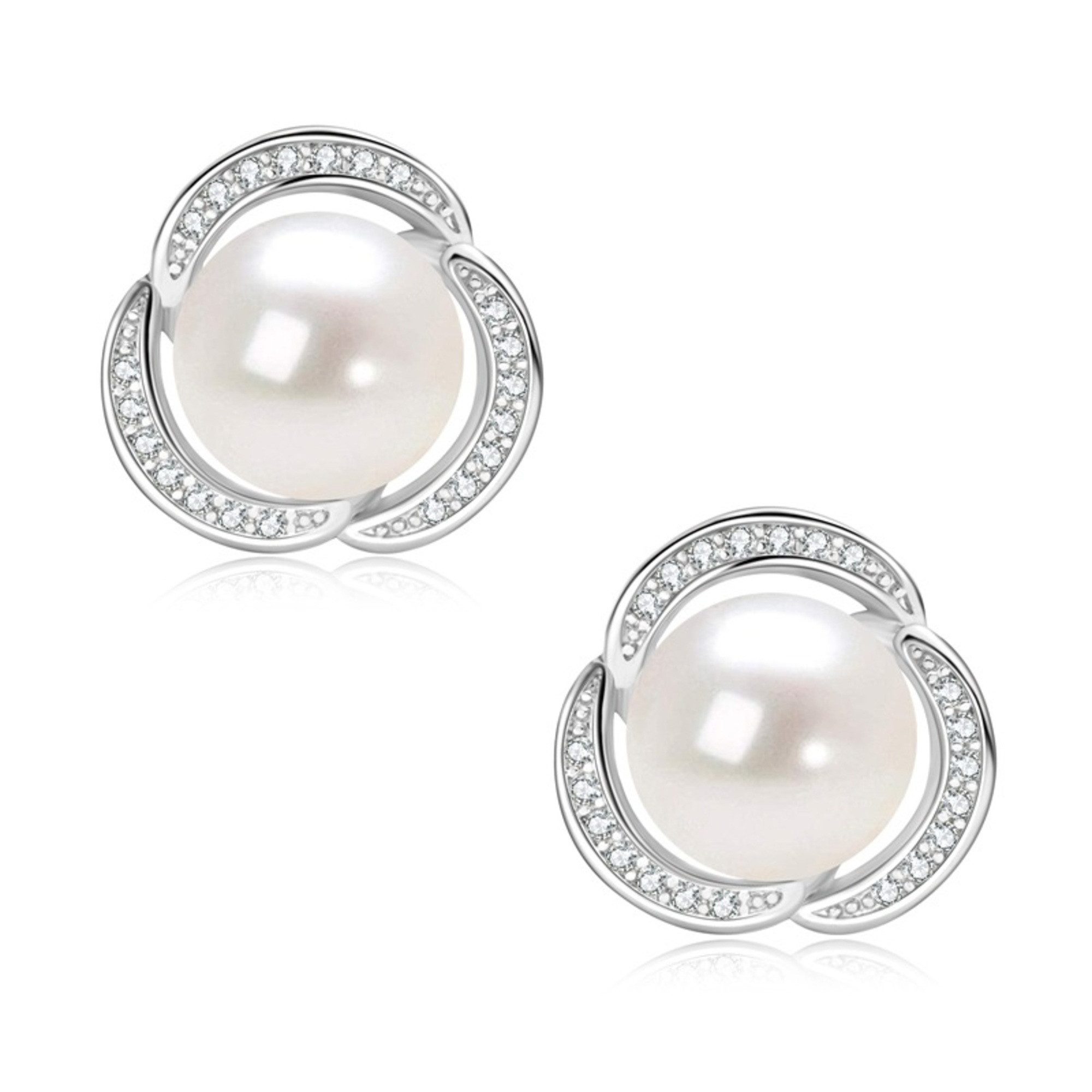 ROUGEMONT Perlenohrringe Funkelnde Perlen Ohrstecker Süßwasserperle 8mm 925 Sterling Silber, Süßwasser Zuchtperle 8mm