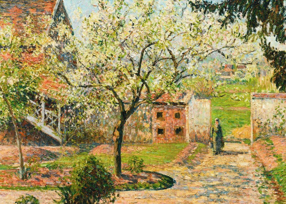 Postkarte Kunstkarte Camille Pissarro "Blühende Pflaumenbäume, Eragny"
