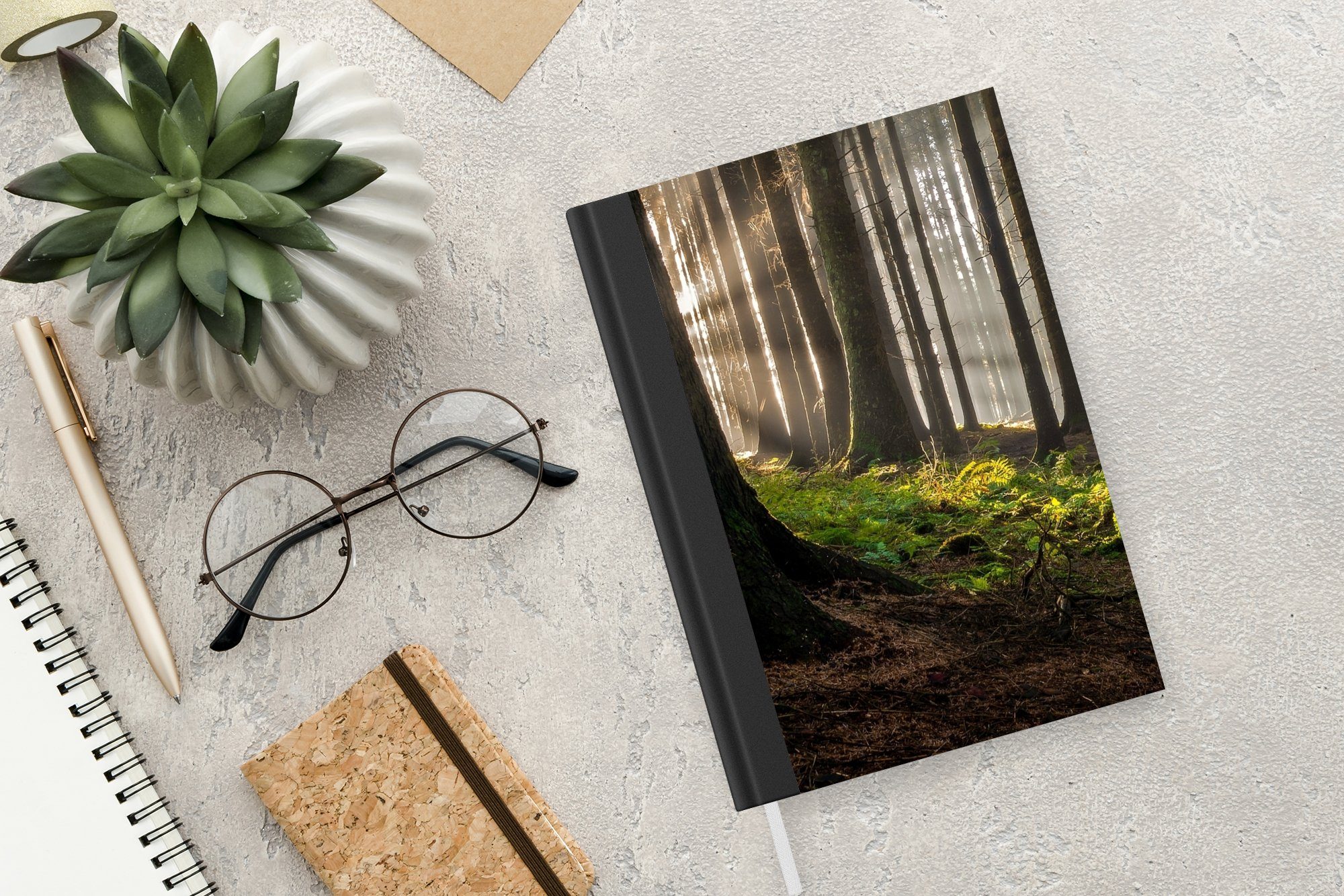 98 Haushaltsbuch Wald Natur, A5, Notizbuch - Äste Seiten, Bäume Notizheft, - Merkzettel, MuchoWow - Tagebuch, Journal, - Sonne