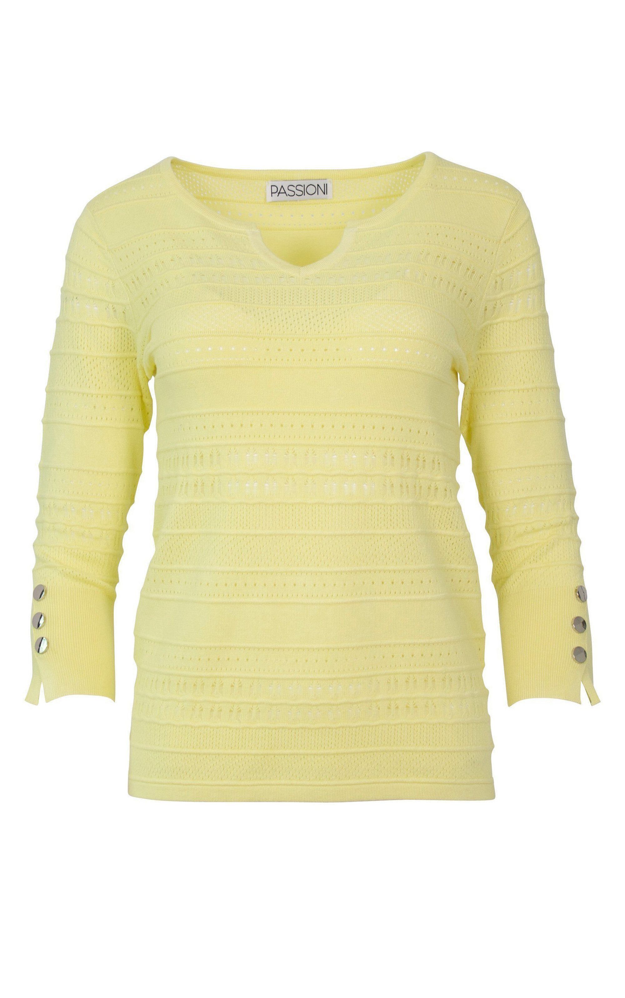 Passioni 3/4 Arm-Pullover mit Knopfdetail am Arm & Ajourmuster günstig online kaufen