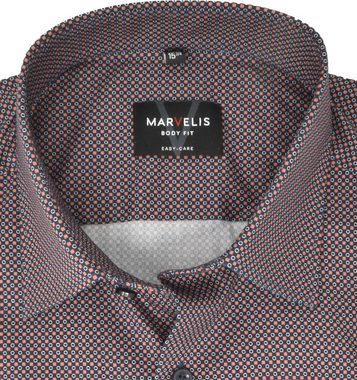 MARVELIS Businesshemd Businesshemd - Body Fit - Langarm - Muster - Blau/Rot