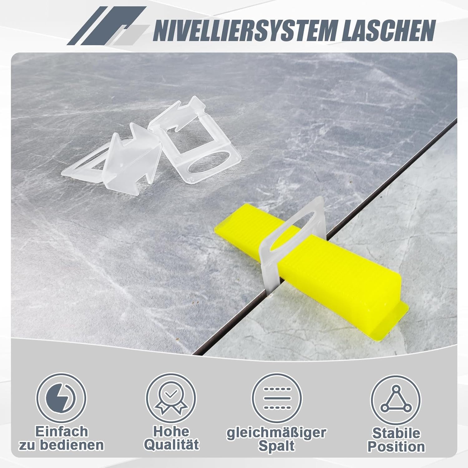 BlingBin Abstandshalter 1000 Stück Nivellierzuglaschen für Fliesen, Fugenbreite 1,5 / 2 mm (1000er Set, 1000-St., Fliesenabstand: 1.5 mm, Fliesenstärke: 3 mm bis 15 mm) passend für Fliesenhöhen von 3 – 15 mm zur gleichmäßigen Verlegung