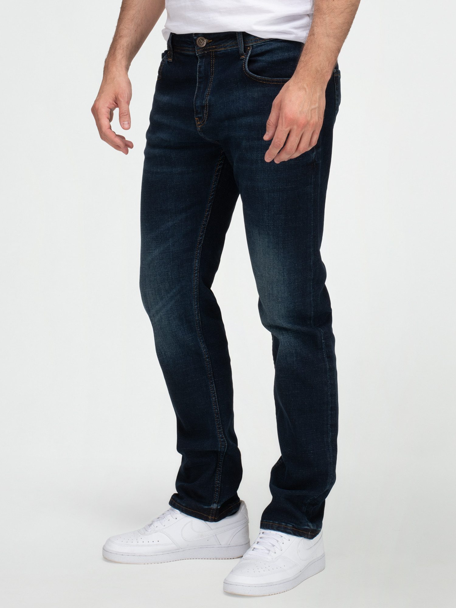 Lorenzo Loren Straight-Jeans Jeans Herren Dunkelblau Stonewashed LL-4022 günstig online kaufen
