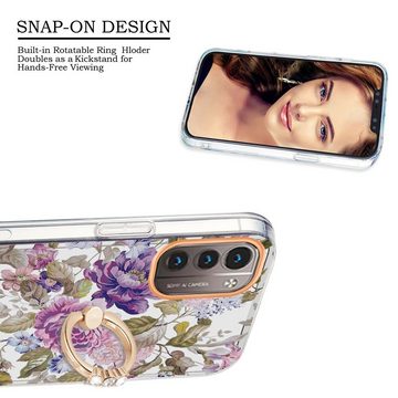 Wigento Handyhülle Für Nokia G21 / G11 Silikon Case TPU mit Ring Flower Motiv 6 Schutz Hülle Cover