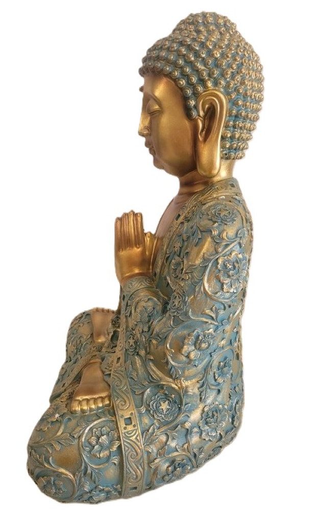 Geschenkestadl Buddhafigur Buddha Figur groß 41,5cm türkis gold betende Hände (1 St), Spirituell, Entspannung, Buddha, Sammelfigur, Yoga – Bild 2 von 3