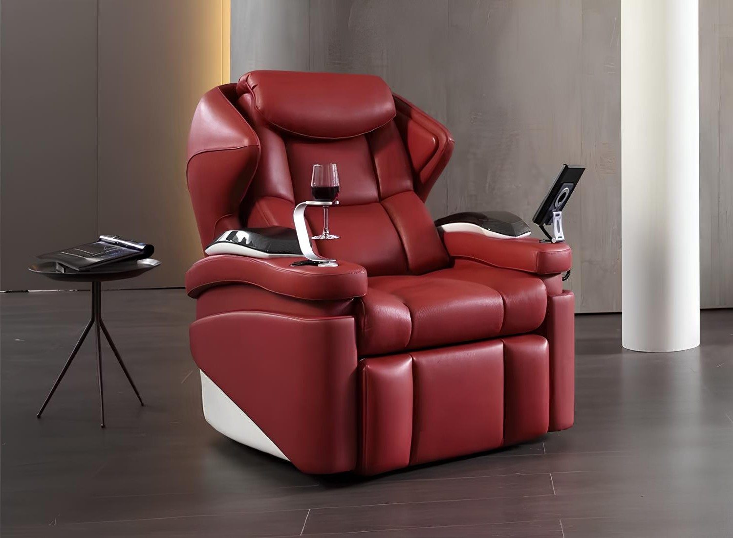 Xlmoebel Relaxsessel Moderner Relaxsessel aus Leder mit Getränkehaltern (1-St., Relaxsessel Leder Rot), Made in Europa
