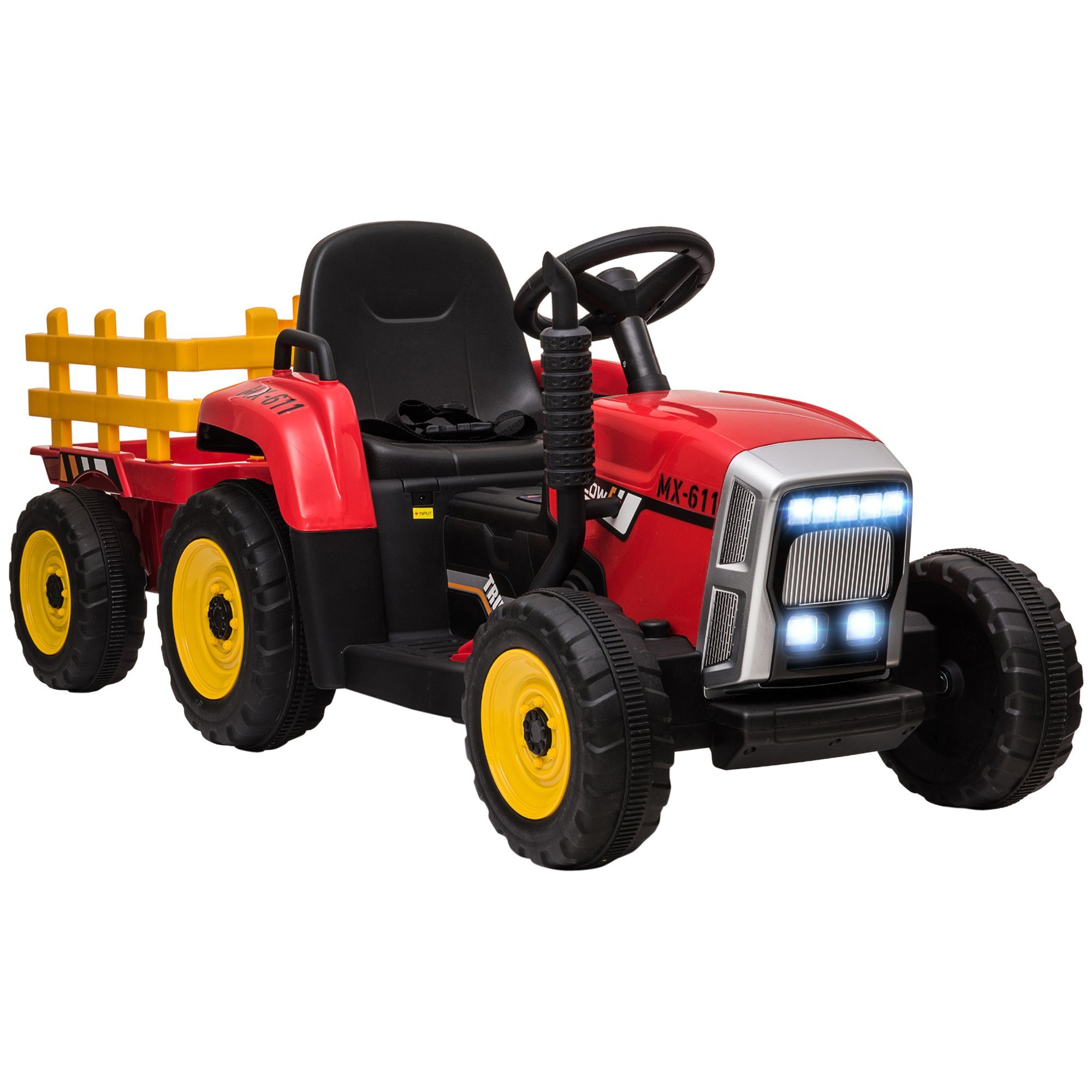 HOMCOM Elektro-Kinderauto Elektrischer Traktor, mit Anhänger, mit Fernbedienung, Belastbarkeit 30 kg, (2-tlg), für 3-6 Jahre Kinder, Rot – Bild 2 von 5