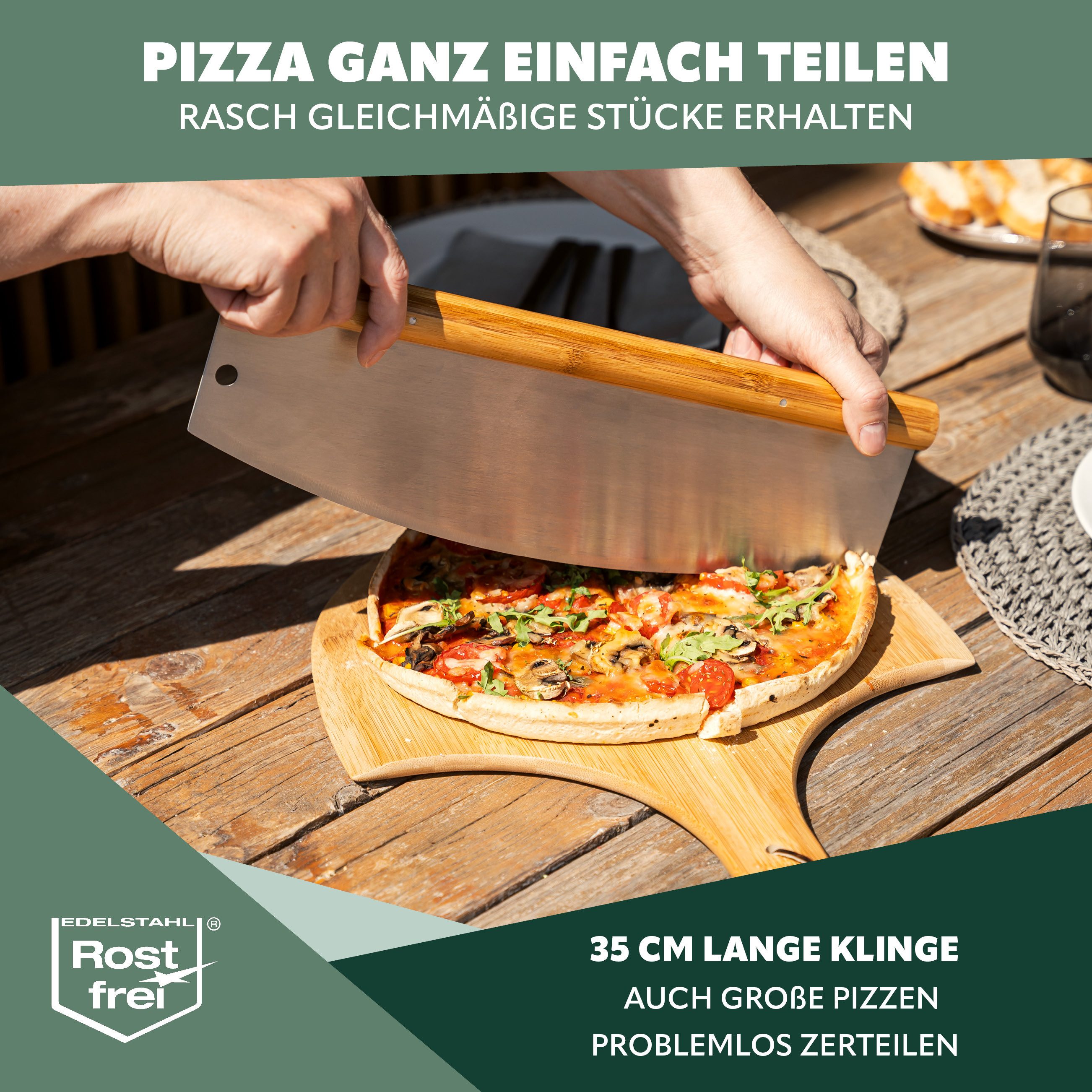 bremermann Pizzaschneider Pizzaschneider, Wiegemesser mit Holzgriff, Pizzamesser, inkl. Loch zum Aufhängen