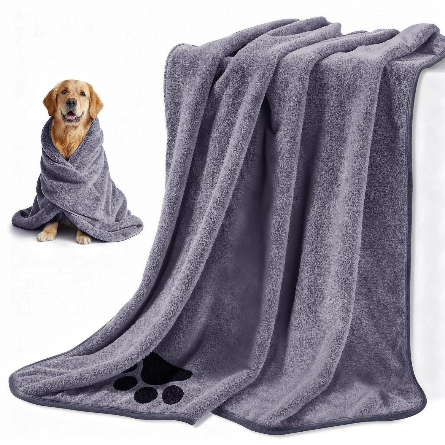 LuxusKollektion Hundehandtuch Hundehandtuch 2er-Pack 100x50cm Grau M, (2-St)