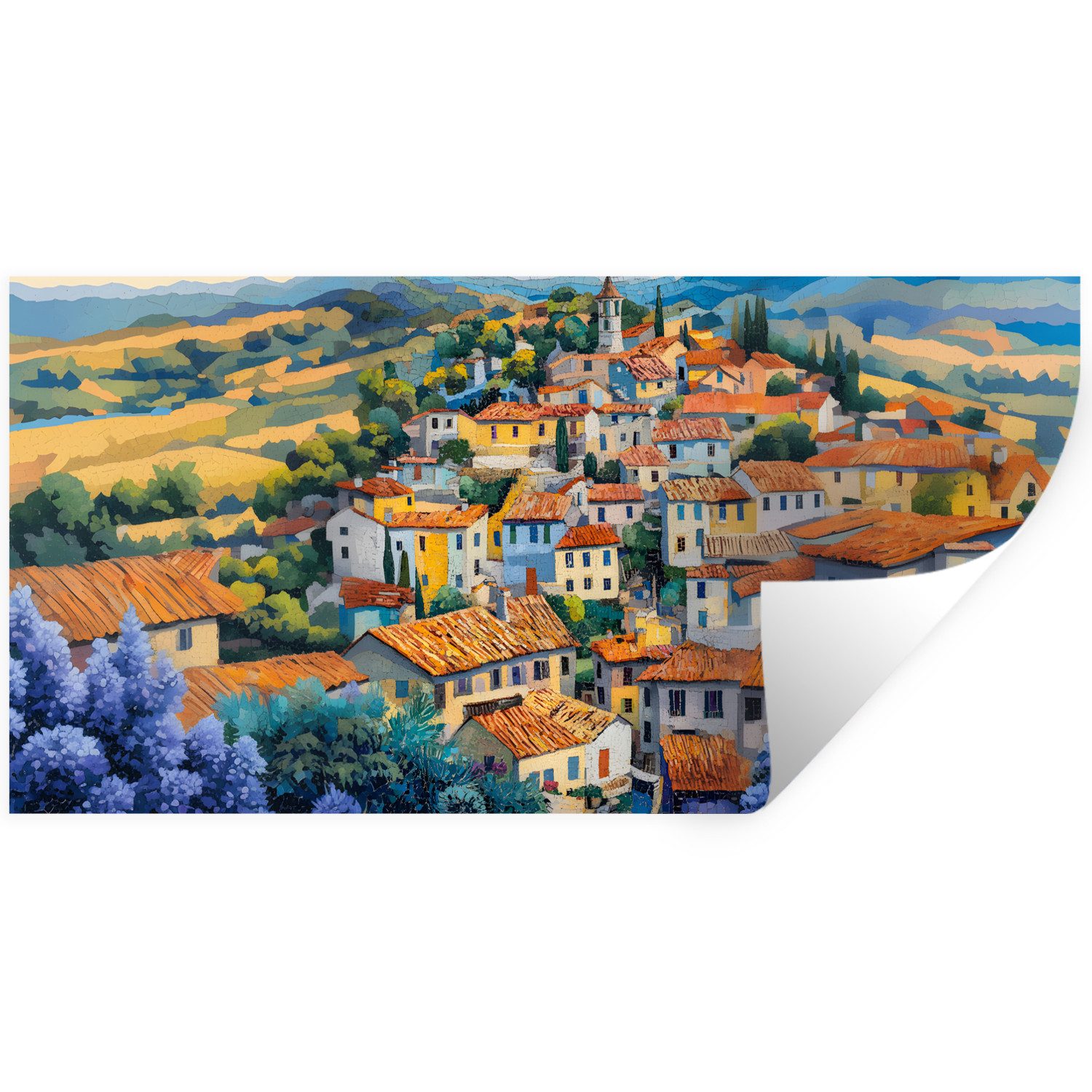 MuchoWow Wandsticker Dorf - Hügel - Landschaft - Bäume (1 St), Sticker für die Wohnzimmer und Schlafzimmer, 80x40 cm