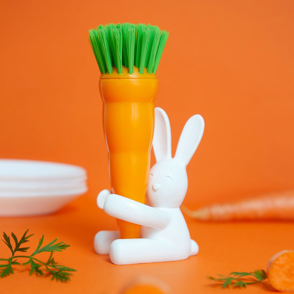 Balvi Geschirrschwamm Dishwashing brush Bunny weiß orange, Spülbürste Geschirr Karotte, Hase