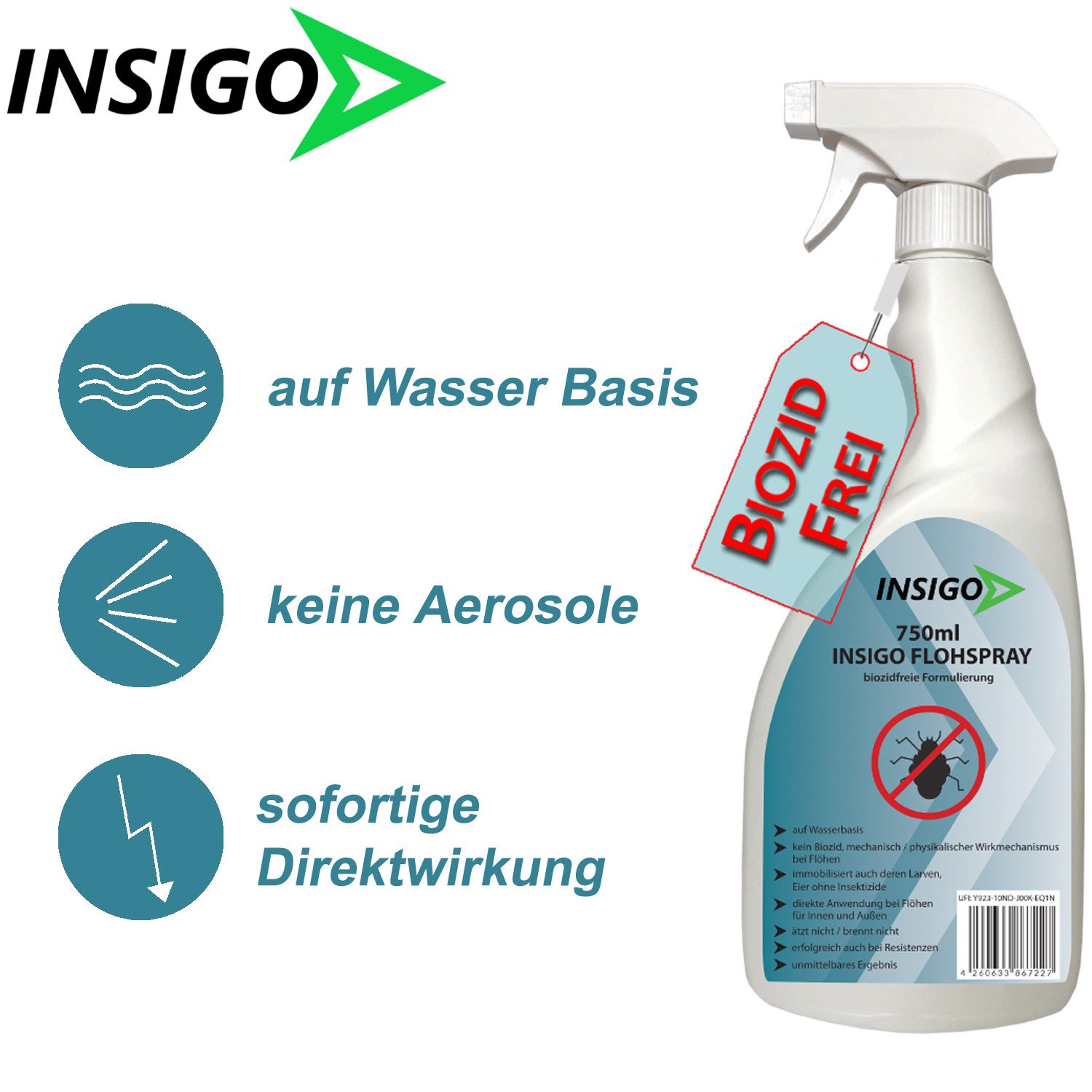 INSIGO Insektenspray Anti Floh-Spray Floh-Mittel Ungezieferspray, 5 l, biozidfreie Formel, auf Wasserbasis, geruchsarm, brennt / ätzt nicht – Bild 3 von 5