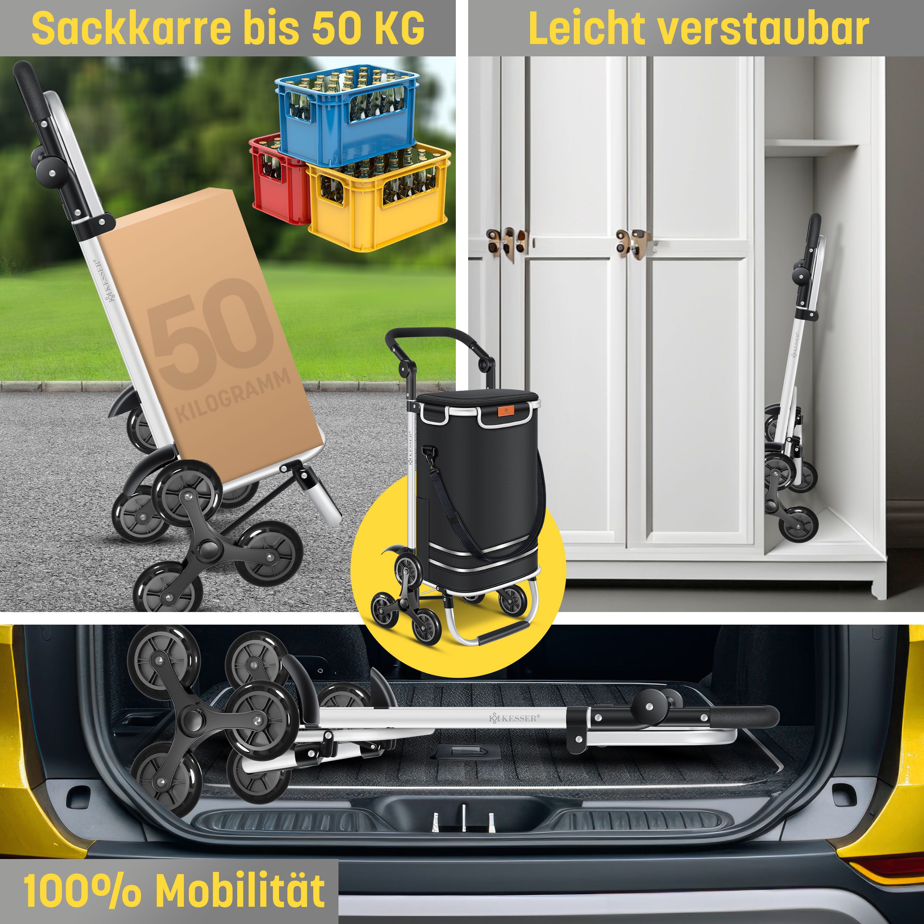 KESSER Einkaufstrolley, Einkaufstrolley mit Kühlfach ideal für Stufen belastbar bis 50kg