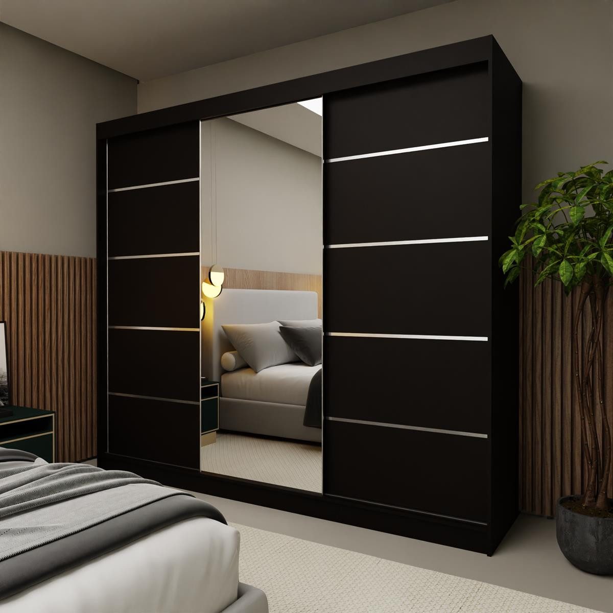 Compleo Schwebetürenschrank mit Spiegel 240 cm breit, Elegant design