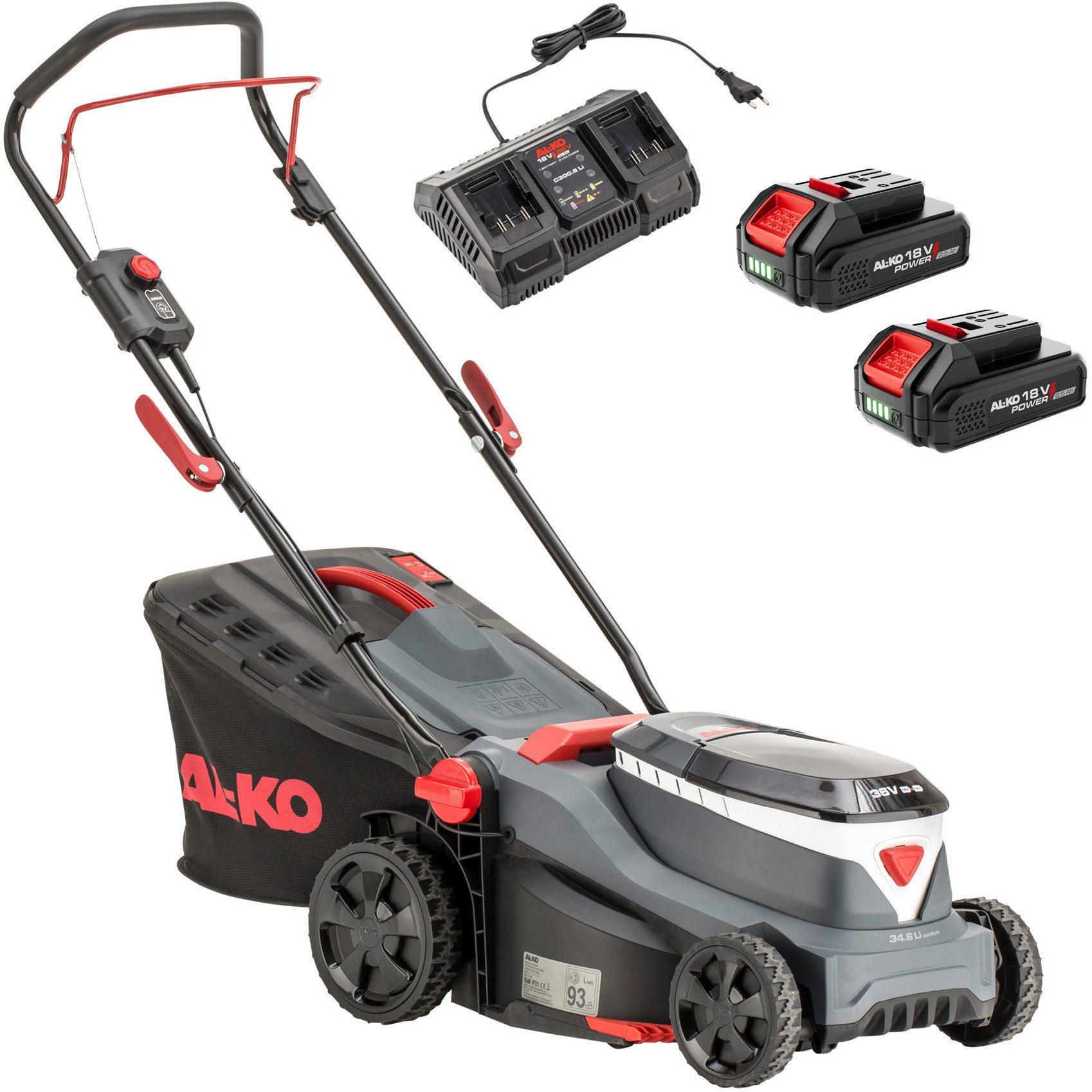 AL-KO Akkurasenmäher 34.6 Li COMFORT SET, 34 cm Schnittbreite, (inkl. 2x 18 V (2,5 Ah) und Doppelladegerät)