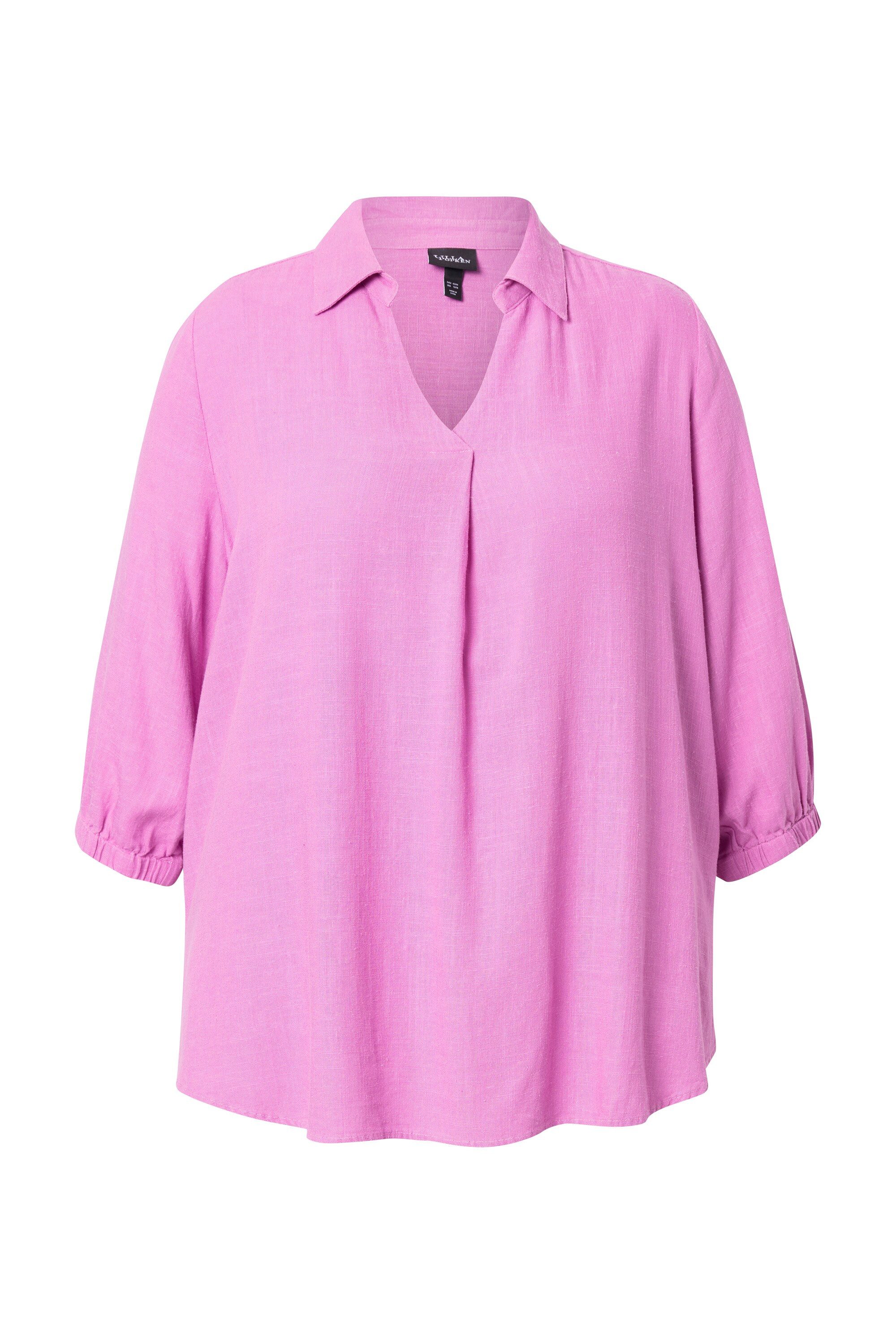 Ulla Popken Tunika Tunika Leinenmix A-Linie Hemdkragen 3/4-Arm günstig online kaufen