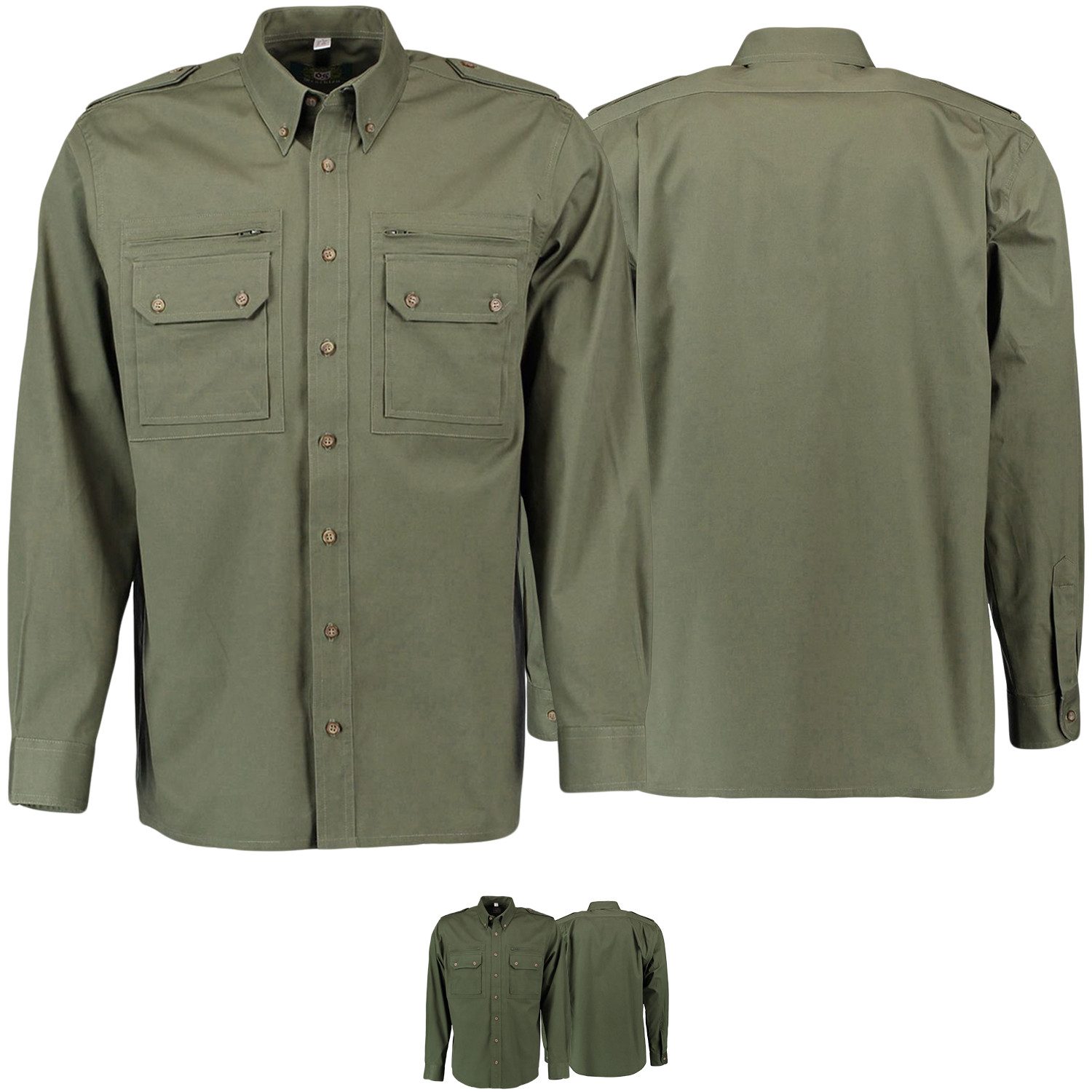 German Wear Trachtenhemd OJ9 - 2PZ Herren Jagdhemd Jäger Hemd Trachtengrün/Dunkelgrün mit schulterklappen
