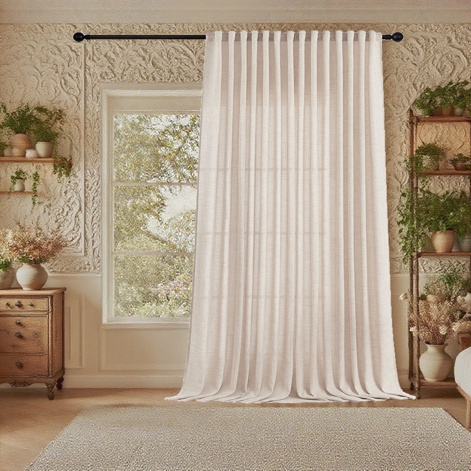 Jibenhome Vorhang Vintage Leinen Gardinen Extra Large 1 St., Stangentasche & Rückenlasche, Natural, Wohnzimmer Schlafzimmer Home Decor