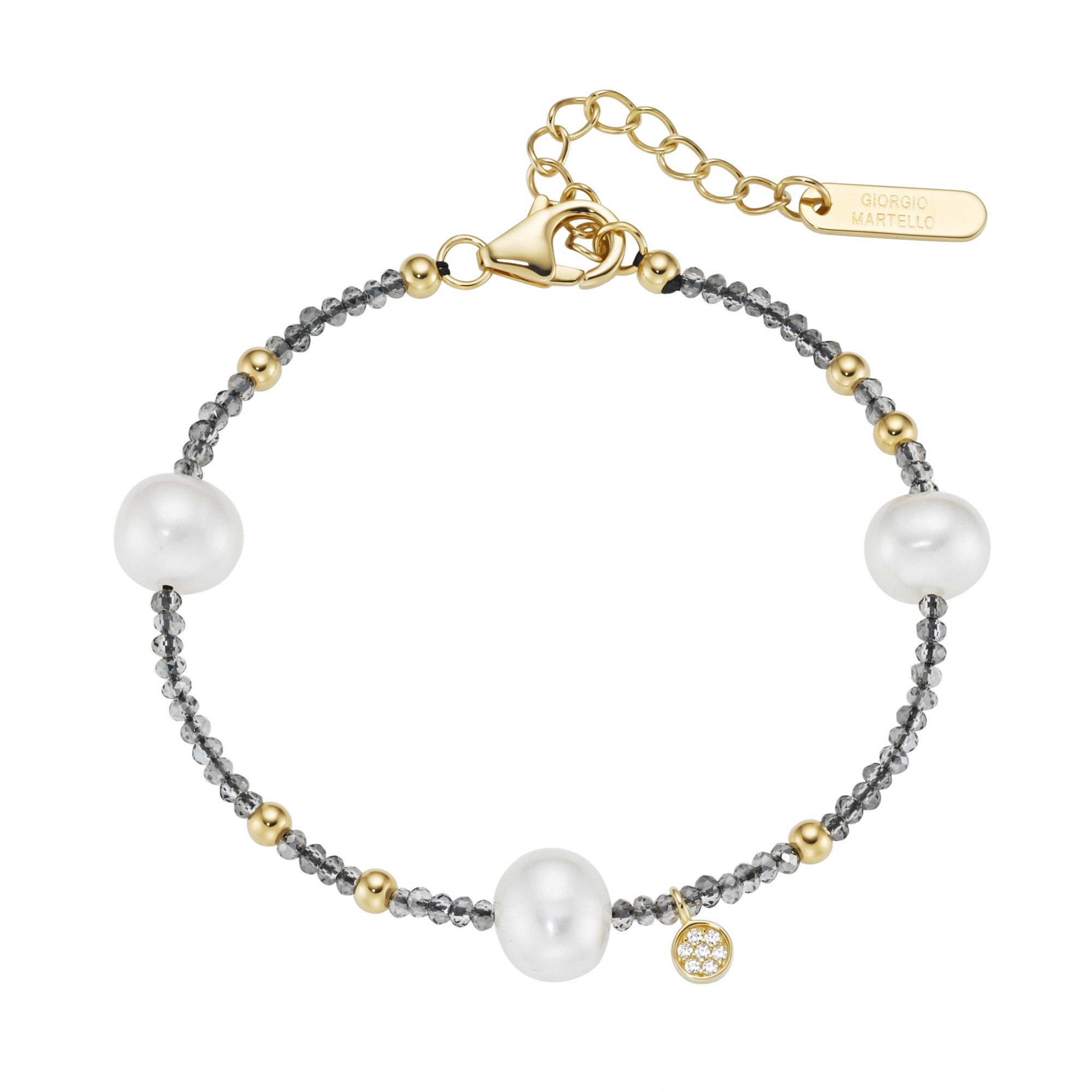 GIORGIO MARTELLO MILANO Armband mit Süßwasser-Perlen und Ziersteinen, Silber 925