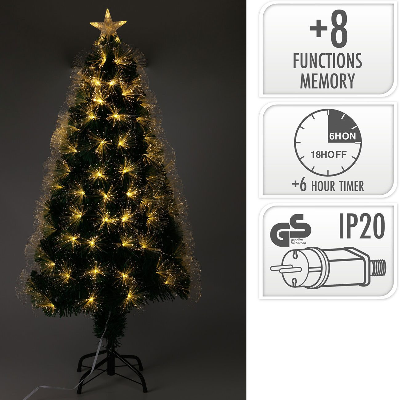 H&S Collection Künstlicher Weihnachtsbaum Künstlicher Weihnachtsbaum LED 90 cm, 90 LEDs, Sternspitze, IP20, Tannenbaum mit 8 Funktionen, Kreuzfuß-Ständer, Naturfaseroptik